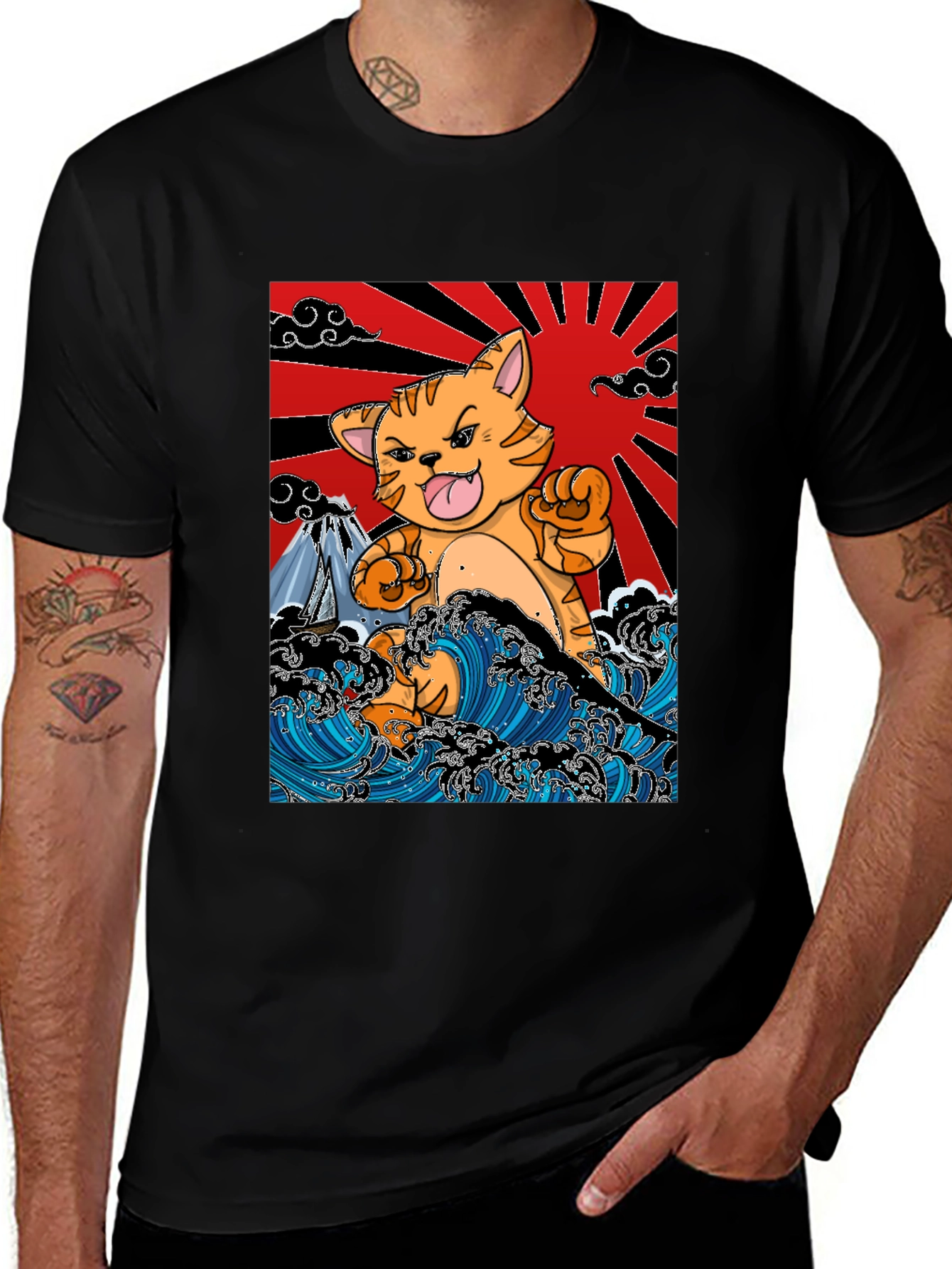 Variant 15 of Japanese Cat Wave T-Shirt - Fun Graphic Tee