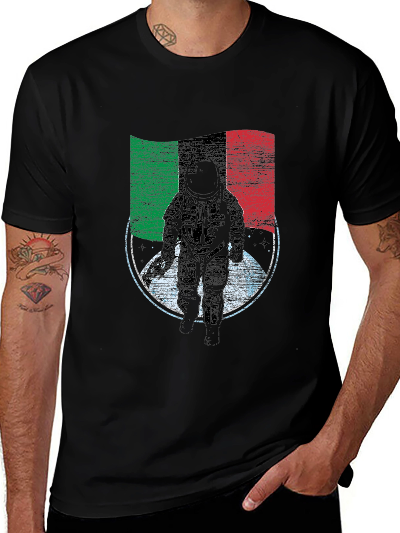 Astronaut Italian Flag T-Shirt - Space Exploration Tee