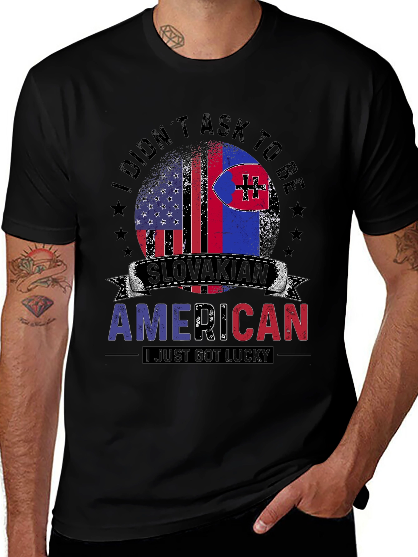 Slovakian American T-Shirt - Lucky Patriotic Pride