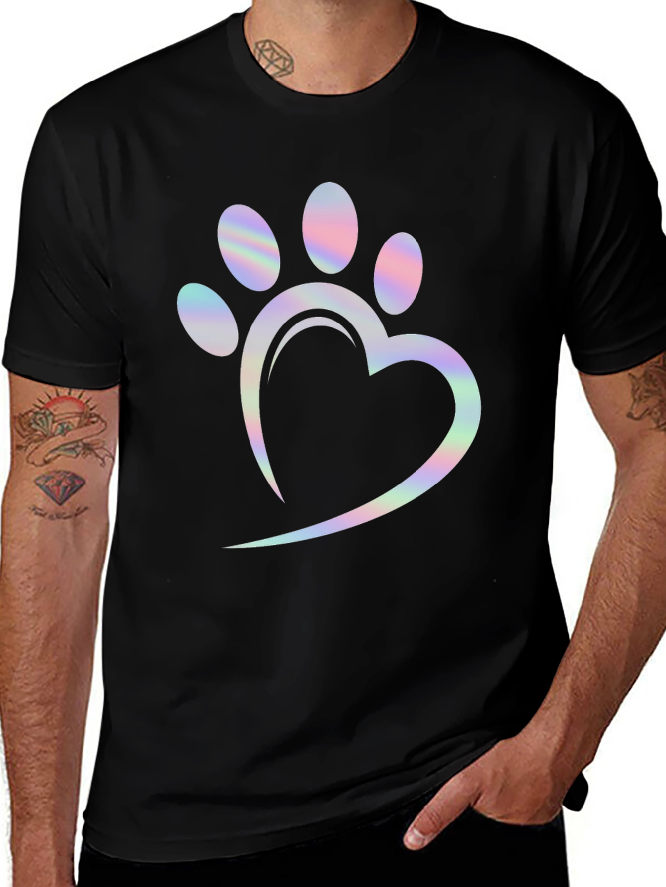 Variant 20 of Heart Paw Print Graphic Tee - Black Cotton Casual Shirt