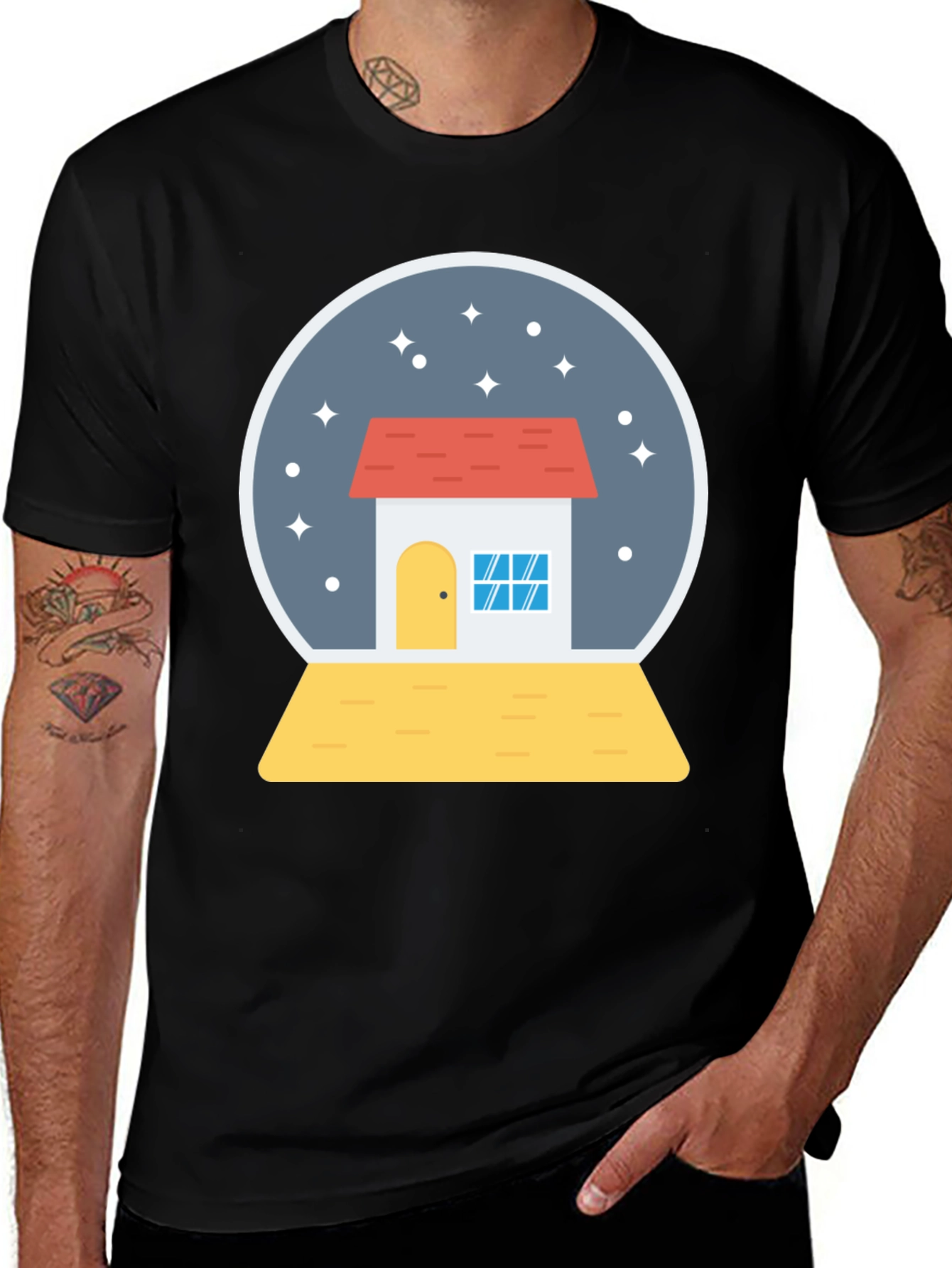 Variant 19 of Snow Globe House Graphic Tee - Black
