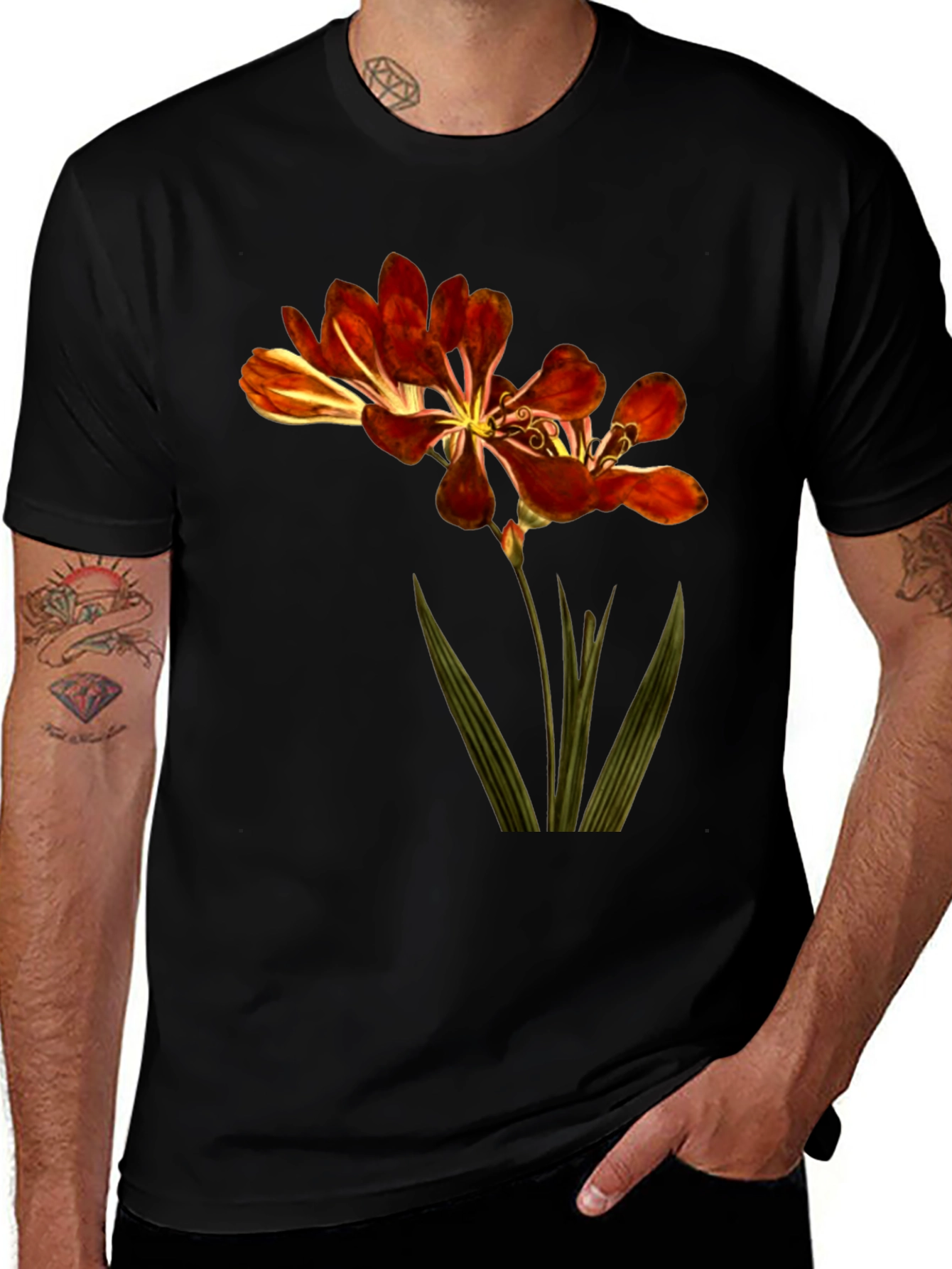Variant 17 of Botanical Flower Graphic Black T-Shirt