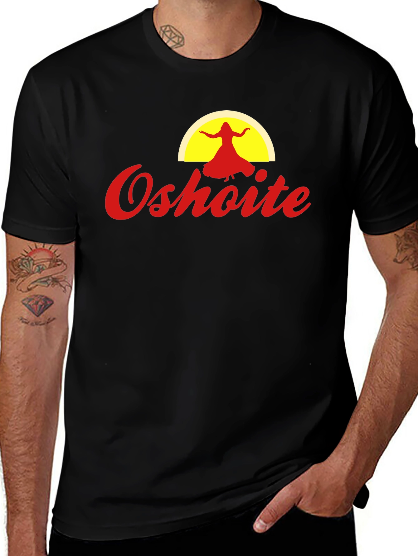 Variant 11 of Oshoite Black T-Shirt - Yoga Dance Graphic Tee