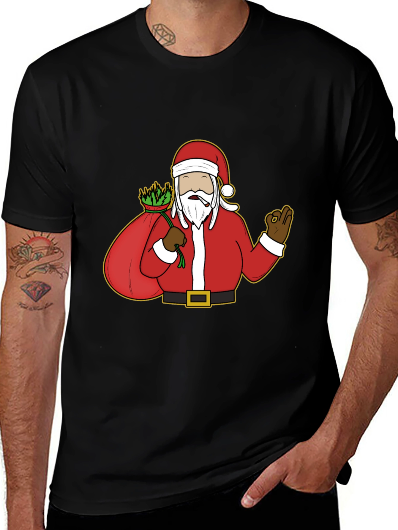 Santa Smoking Weed T-Shirt - Black