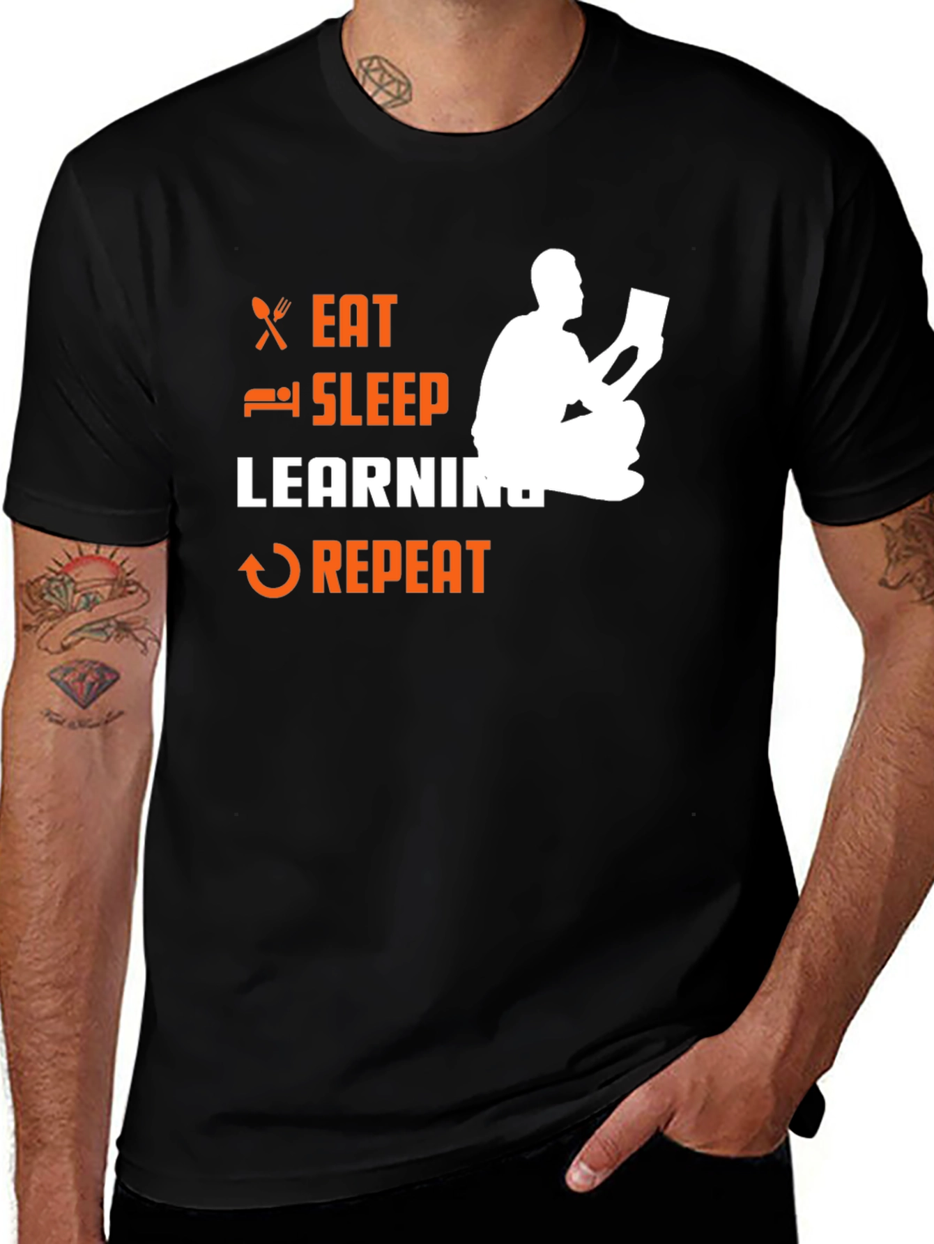 Variant 20 of Eat Sleep Learning Repeat Black Tee
