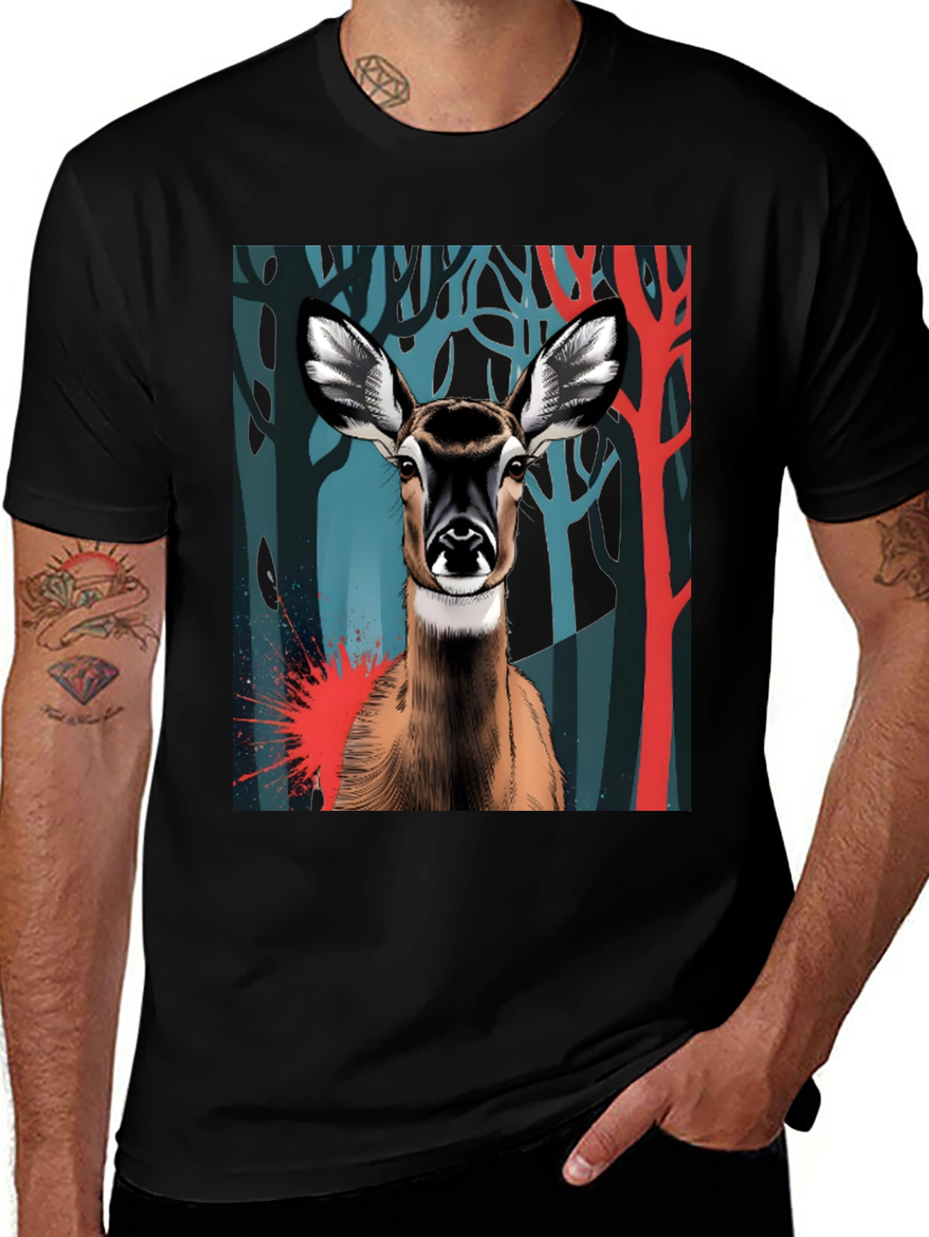 Variant 16 of Deer Graphic Tee - Black Cotton Blend