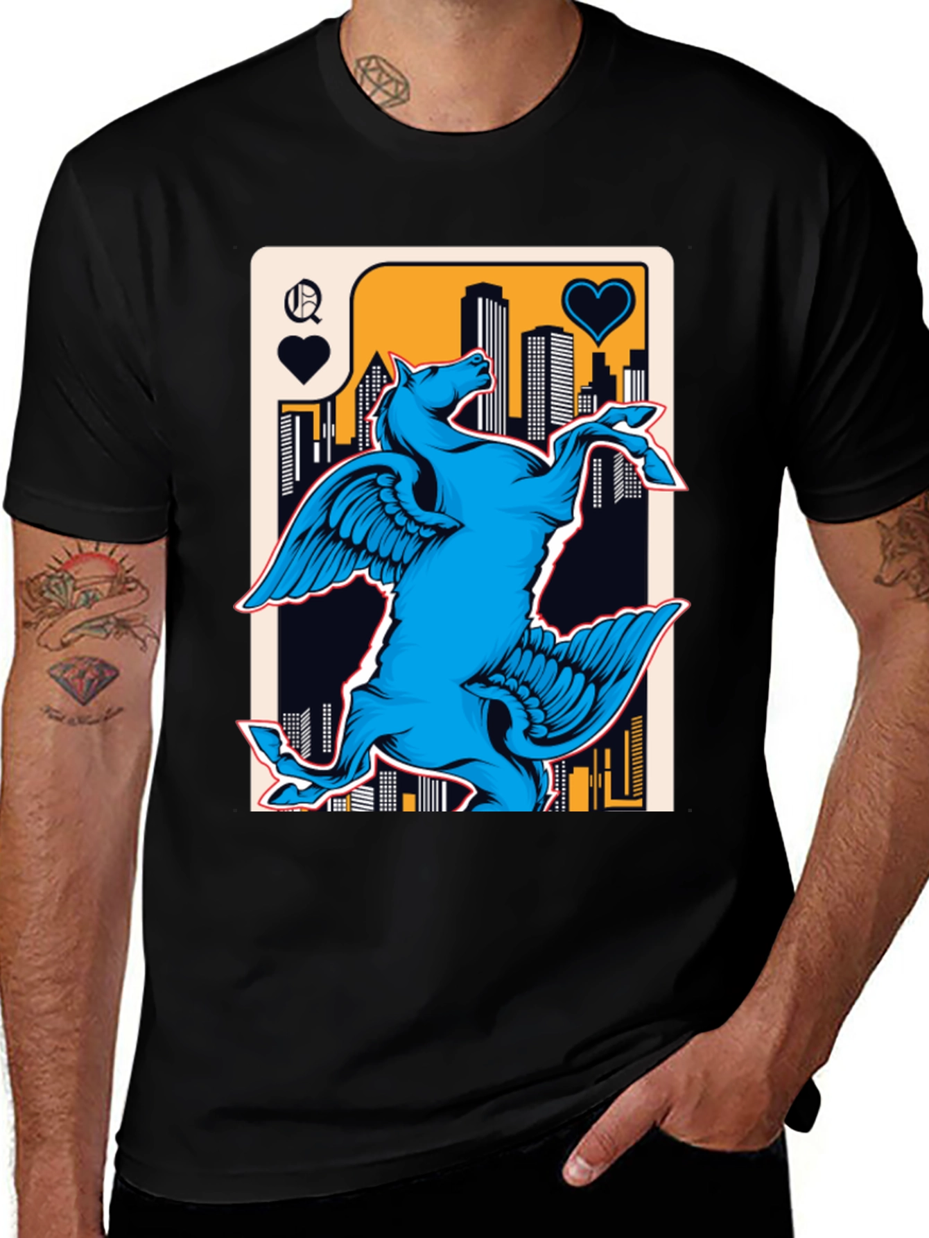 Pegasus Playing Card Black T-Shirt