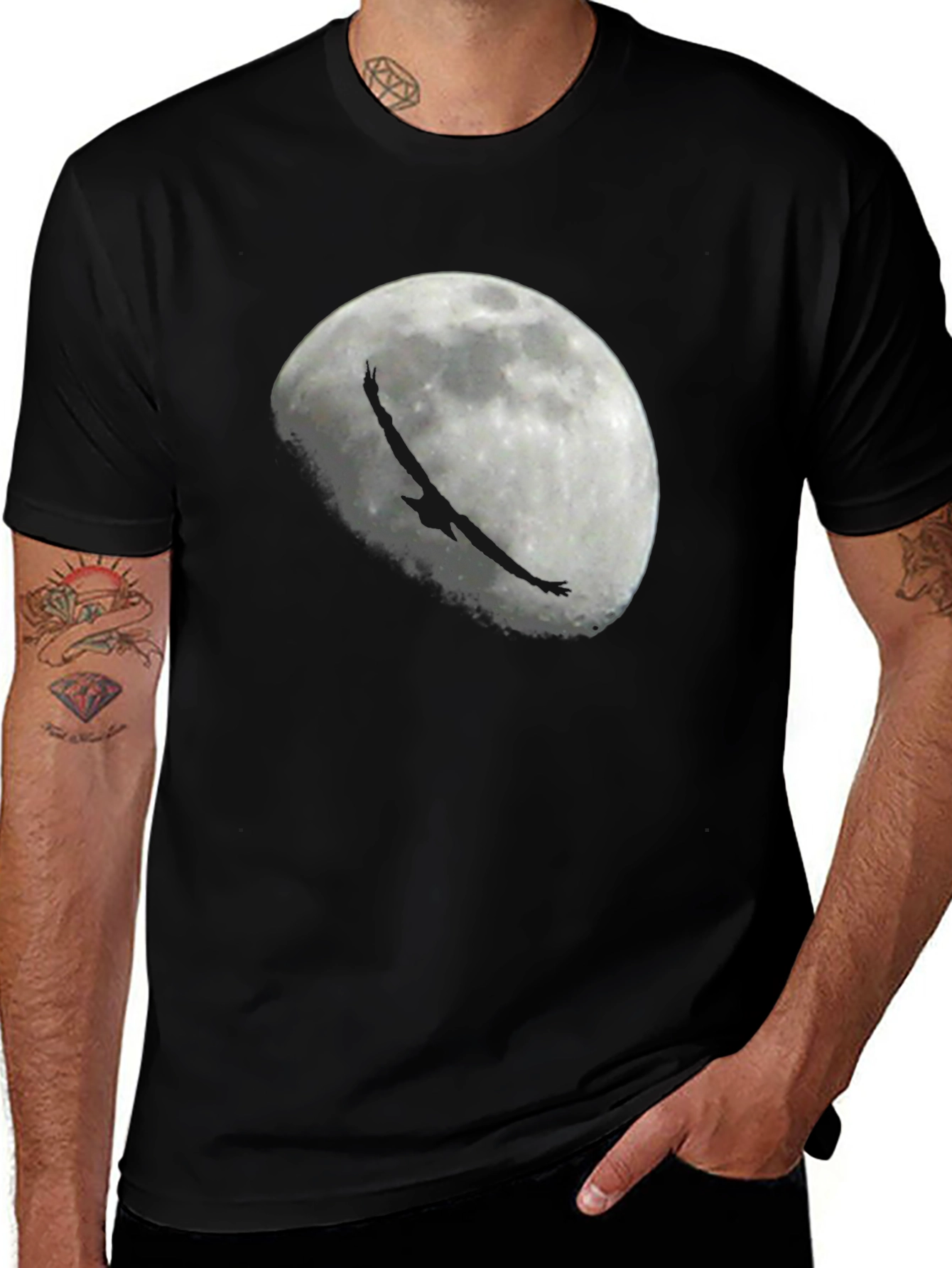 Variant 6 of Eagle Moon Graphic Tee - Black Cotton T-Shirt