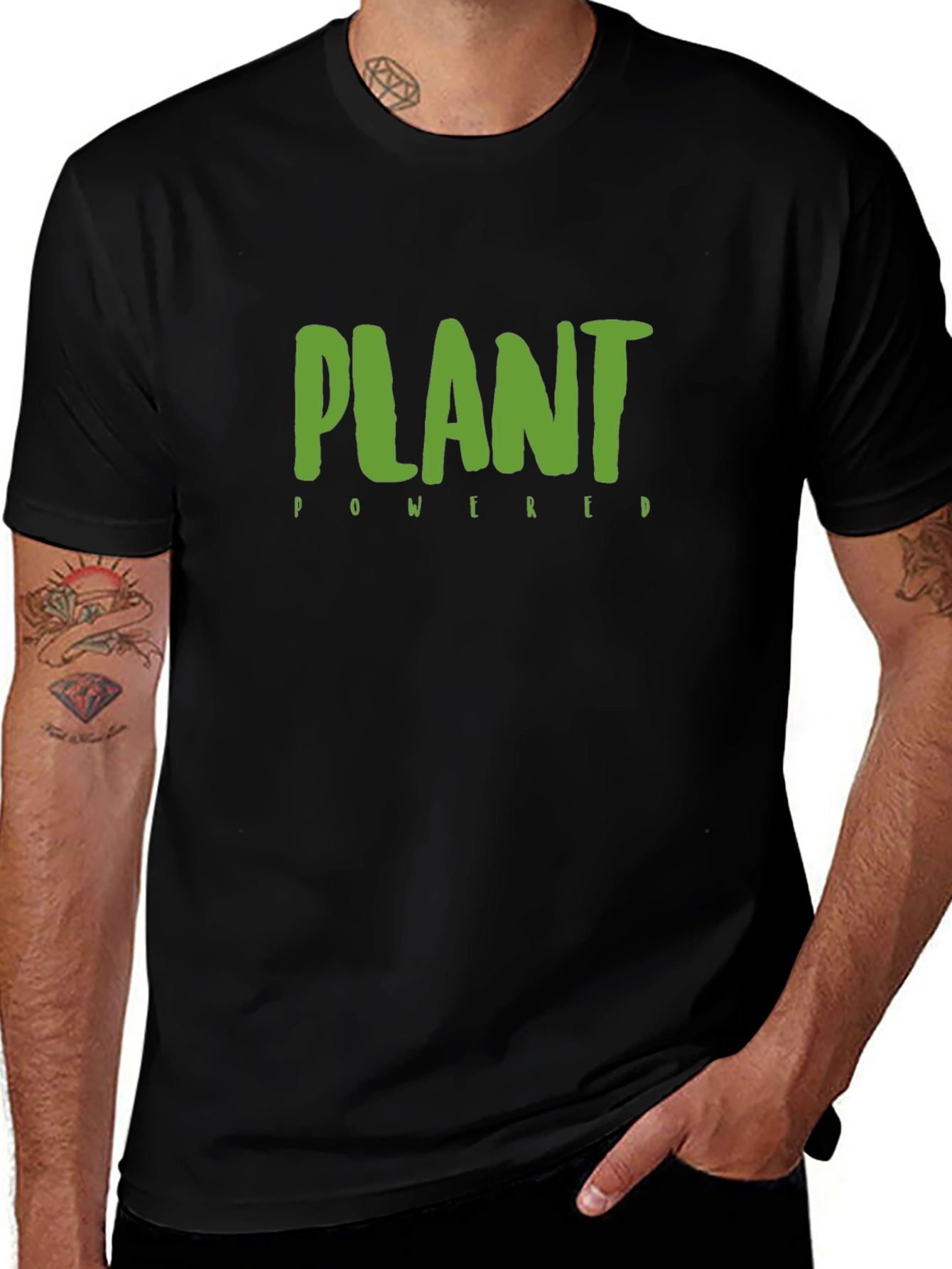 Variant 18 of Plant Powered Vegan T-Shirt - Black Cotton Tee