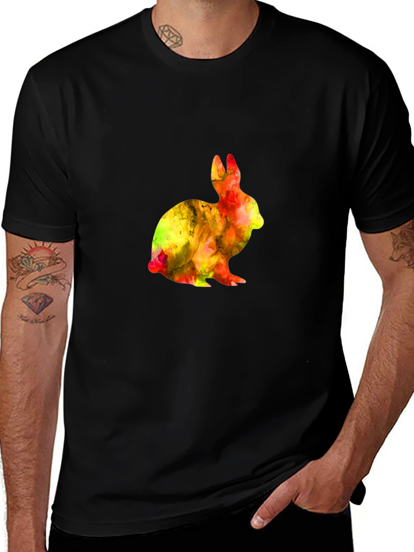 Variant 4 of Vibrant Rabbit Graphic Tee - Black Cotton Blend