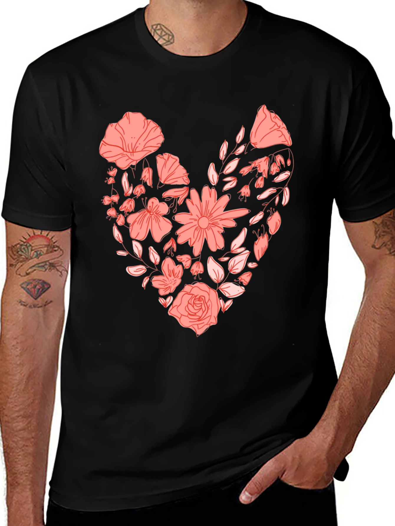 Variant 10 of Floral Heart Graphic Tee - Black