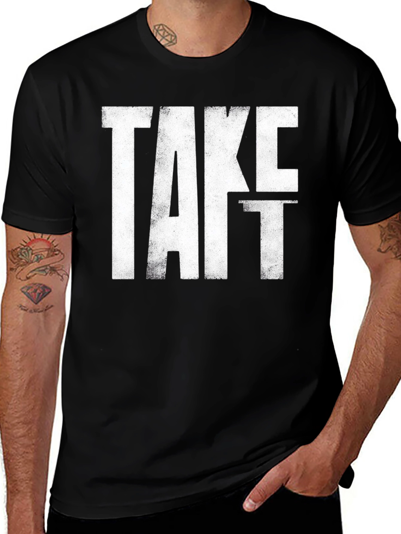 Variant 10 of Take It Distressed Graphic Tee - Black Cotton T-Shirt