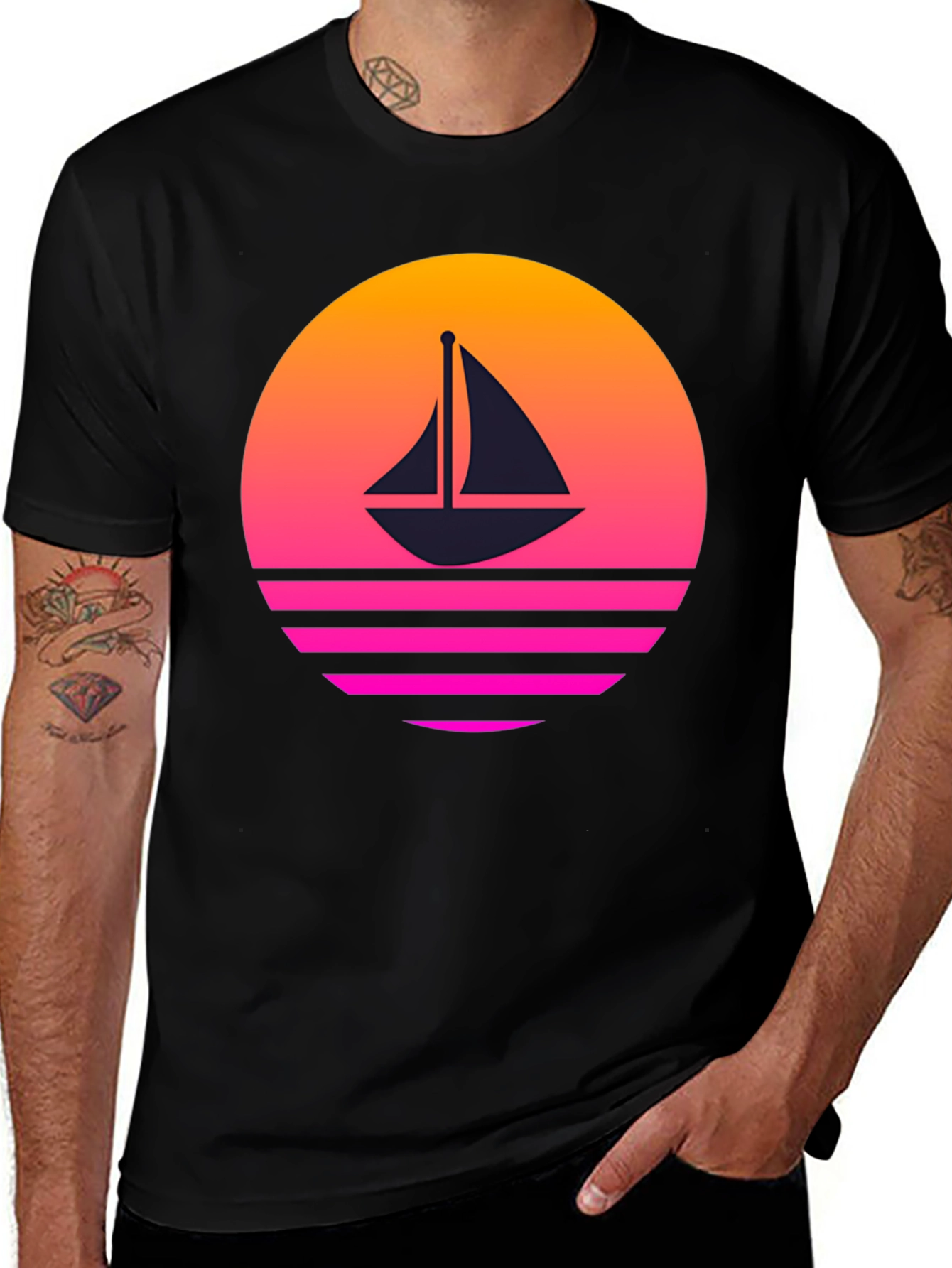 Variant 19 of Retro Sunset Sailboat Graphic T-Shirt