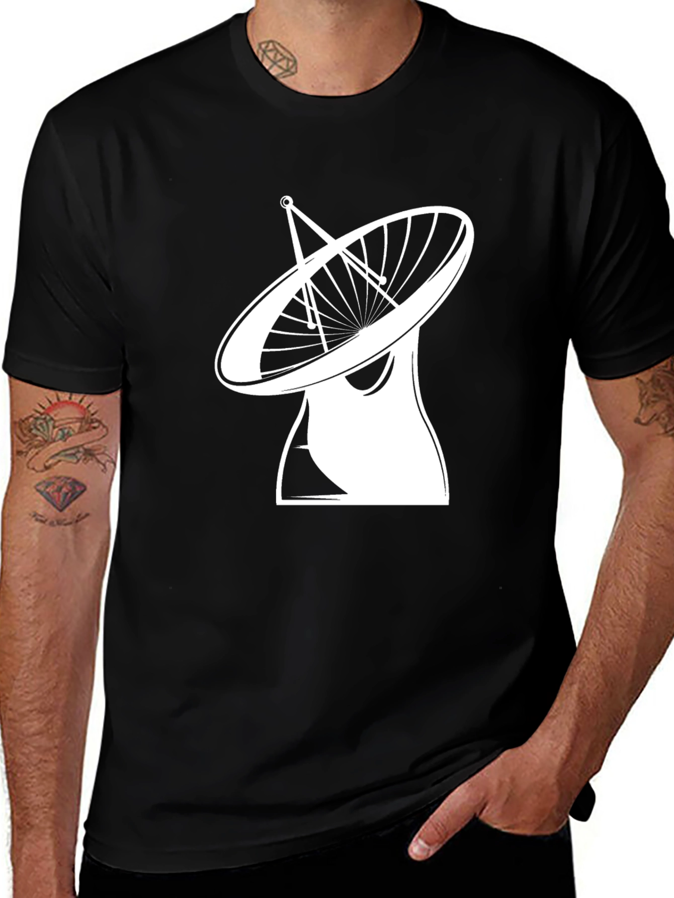 Variant 4 of Satellite Dish Graphic Tee - Black Cotton T-Shirt
