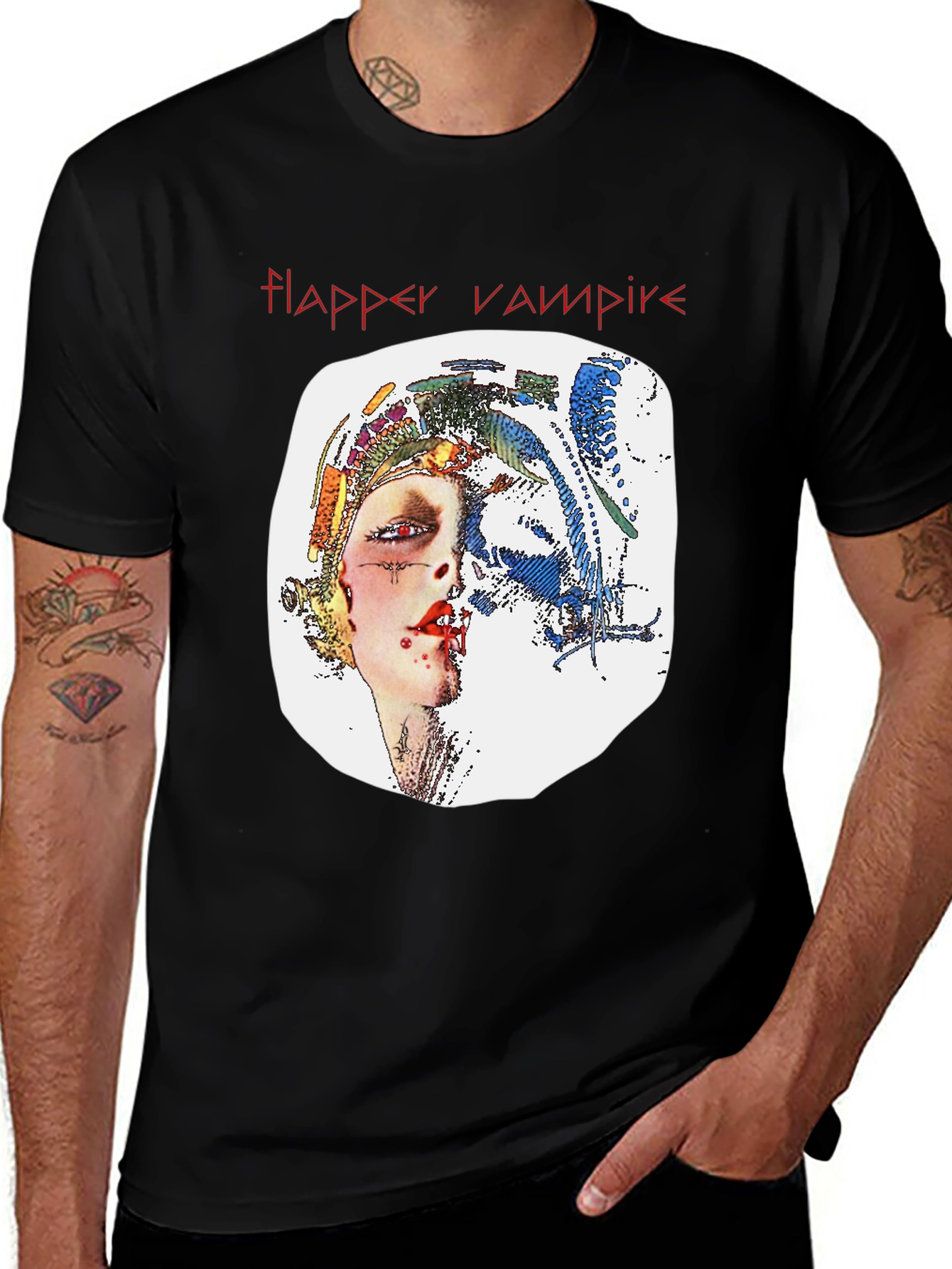Variant 20 of Flapper Vampire Graphic Tee - Black T-Shirt