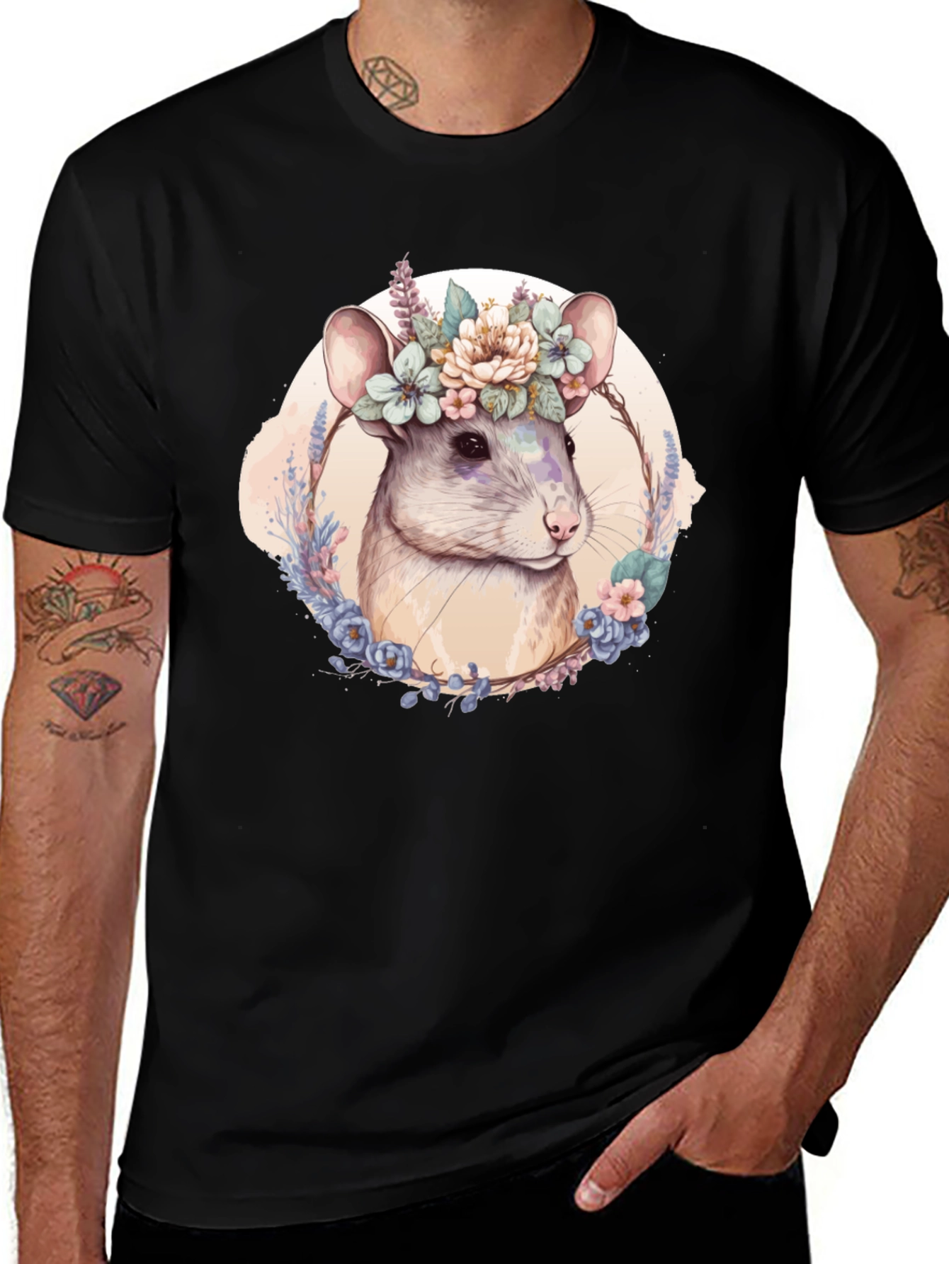 Variant 17 of Floral Crown Rat Graphic Tee - Cute & Unique Design
