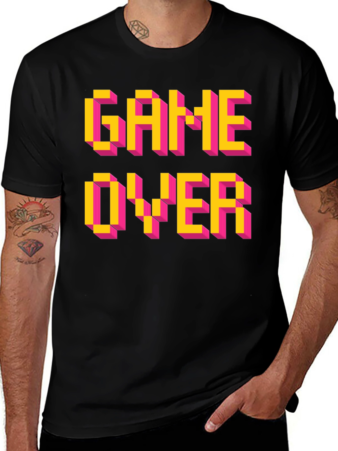 Variant 26 of Retro Gamer T-Shirt - Black with Game Over Graphic
