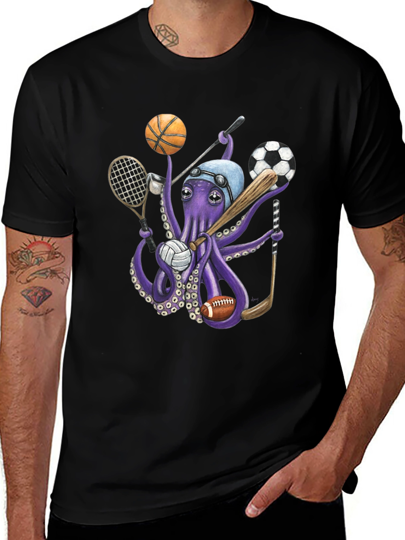 Variant 13 of Sports Octopus Graphic Tee - Unique Design!
