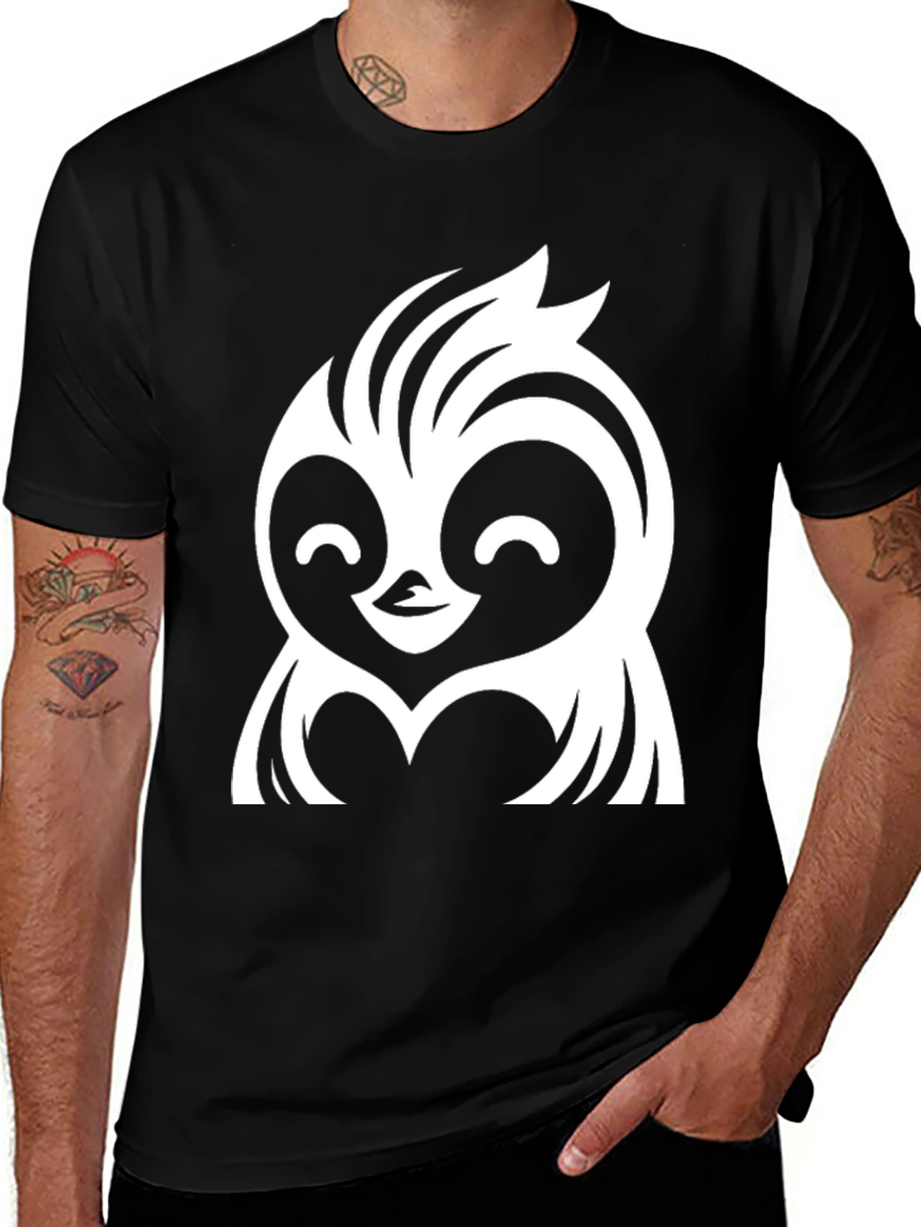 Variant 29 of Cute Cartoon Owl Graphic Tee - Black Cotton