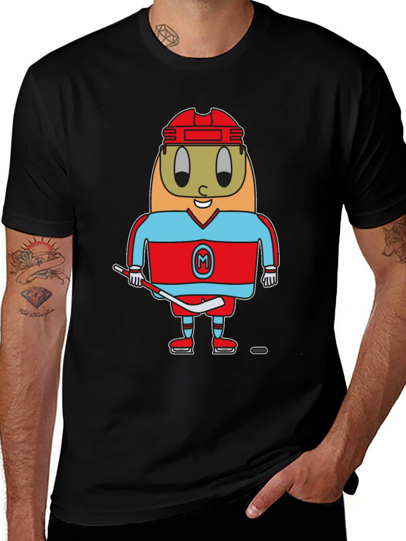 Hockey Egg Cartoon Black Tee