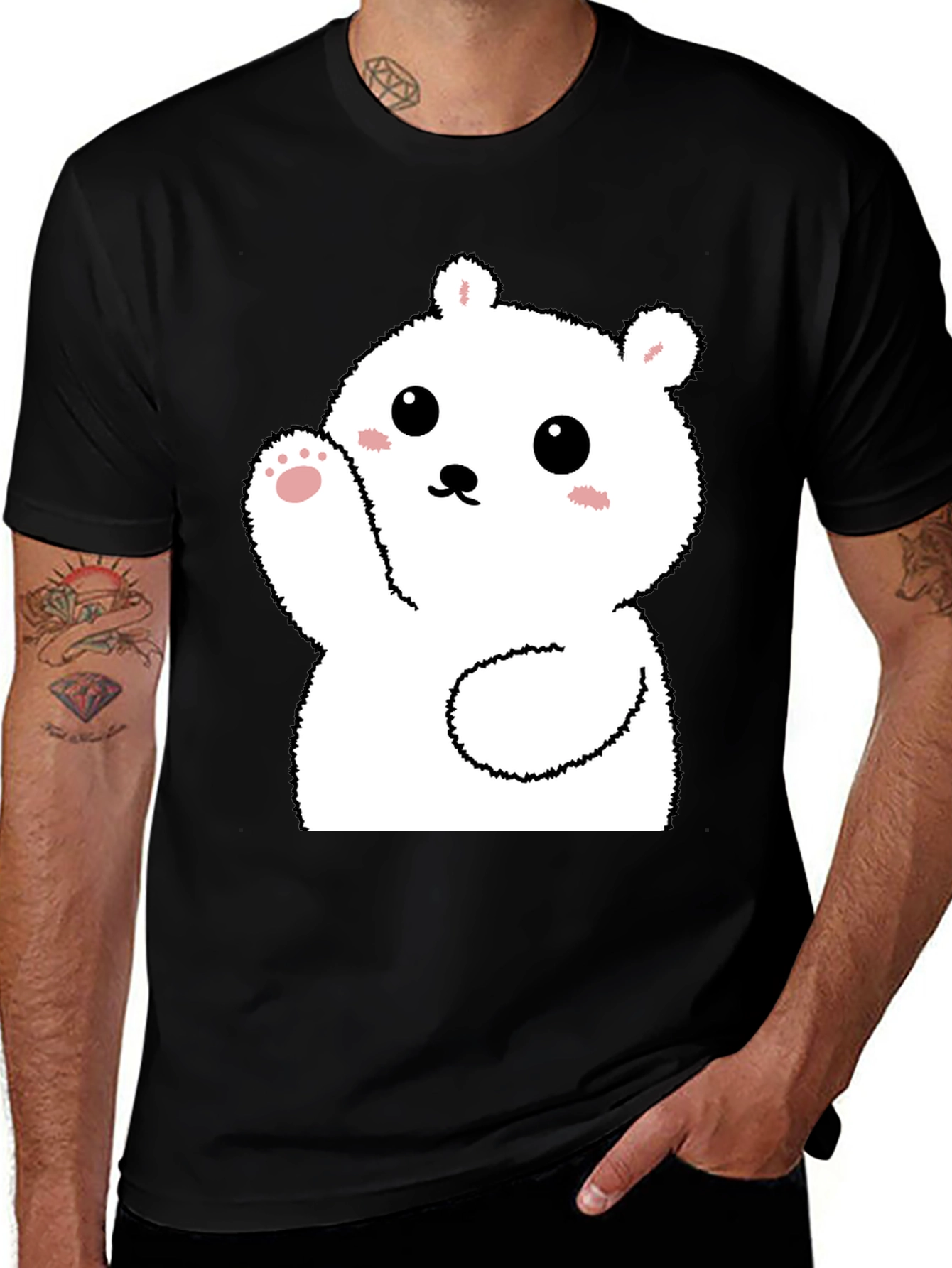Variant 6 of Cute Polar Bear Graphic Tee - Soft Black Cotton