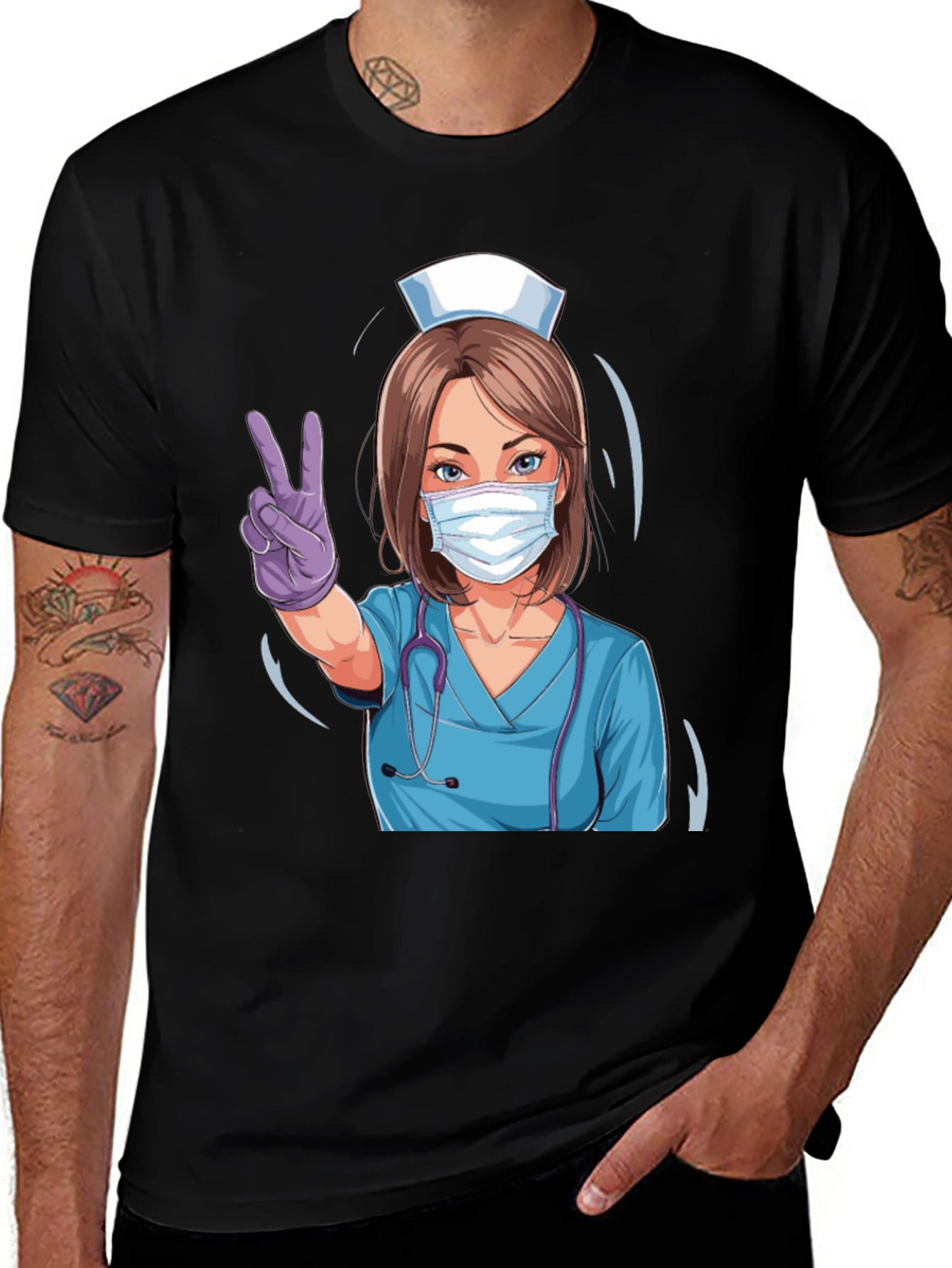 Variant 15 of Nurse Victory Sign Black T-Shirt