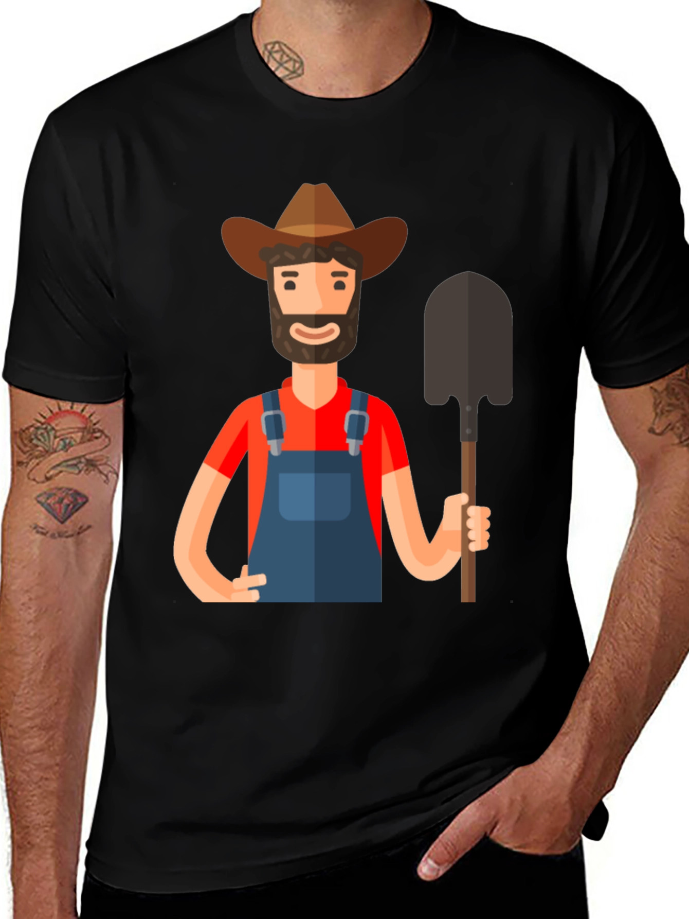 Variant 11 of Farmer Cartoon Graphic Tee - Black