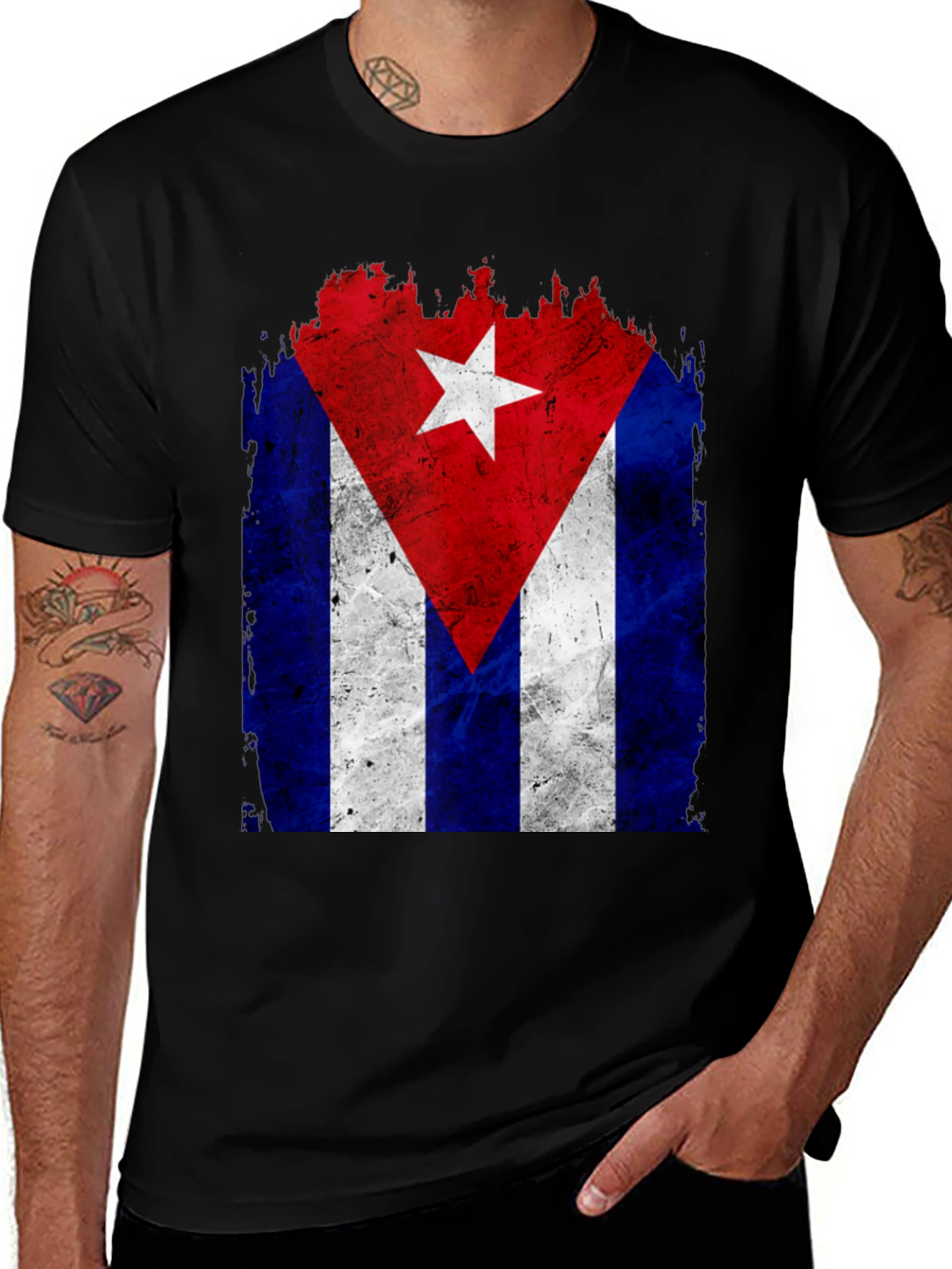Cuban Flag Graphic Tee - Distressed Design