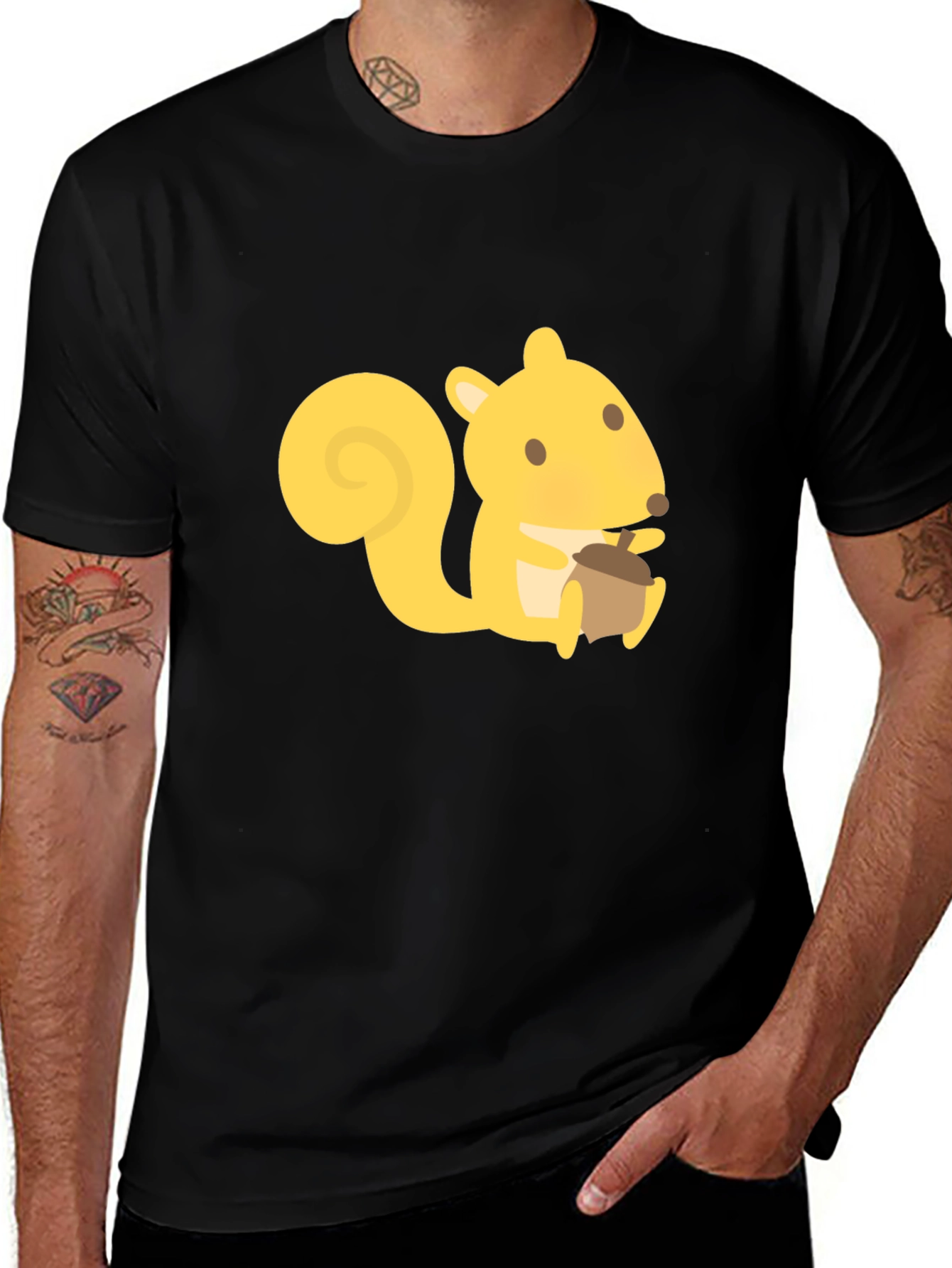 Variant 10 of Squirrel Graphic Tee - Black Crew Neck T-Shirt