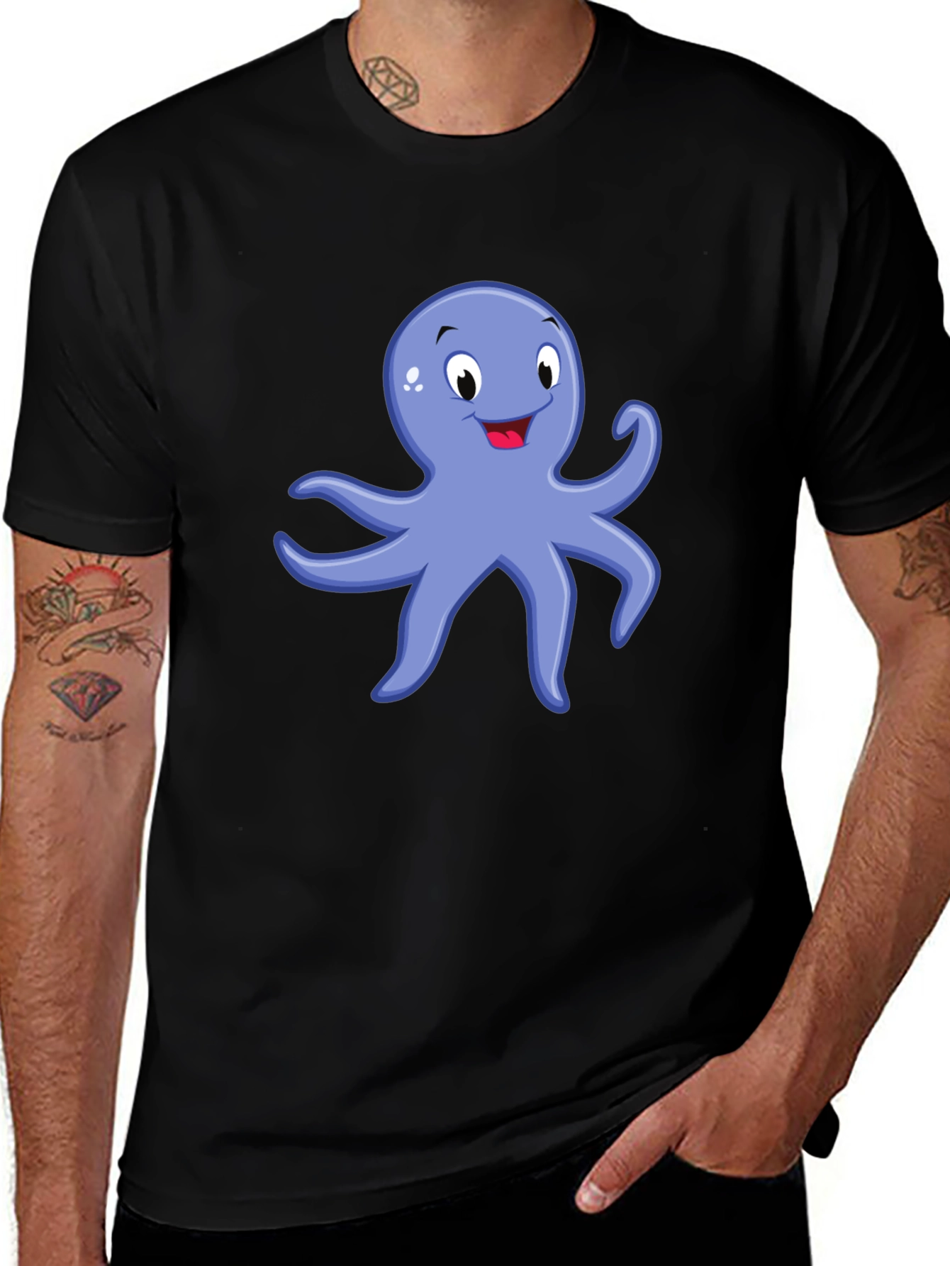 Variant 19 of Octopus Graphic Tee - Black Cotton Blend