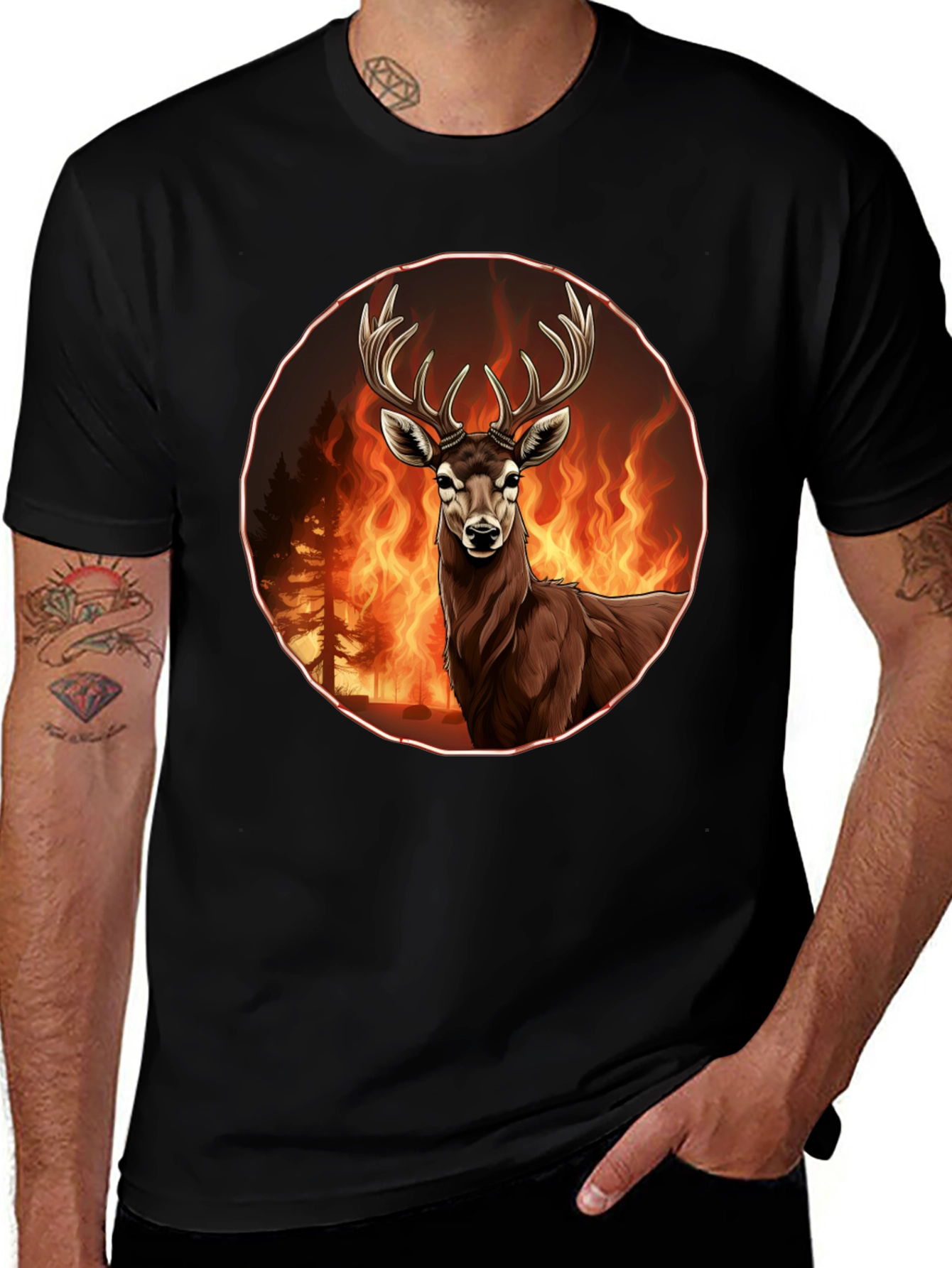 Variant 30 of Deer in Flames Graphic Tee - Wildfire Design