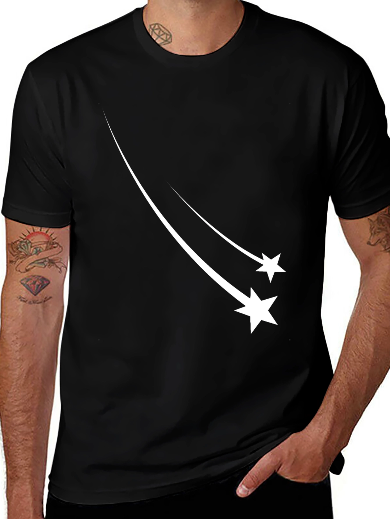 Variant 18 of Men's Black T-Shirt with Shooting Stars Design