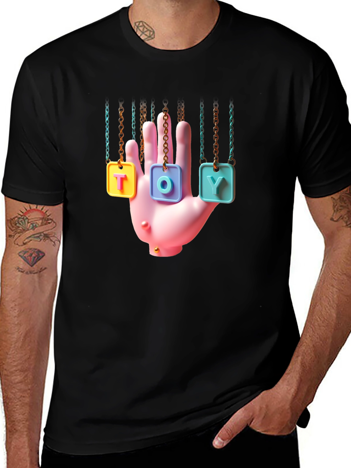 Variant 10 of Trendy Graphic Tee - Hanging Toy Hand Design