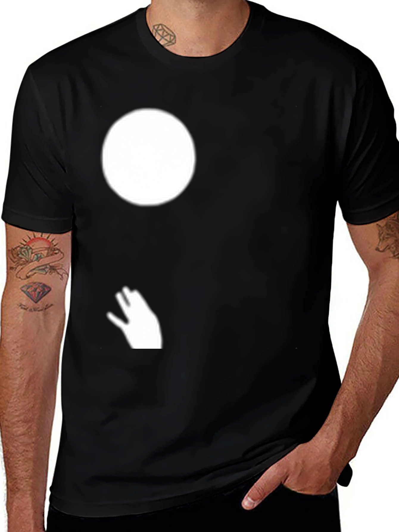 Variant 18 of Modern Graphic Tee: Moon and Hand Design - Black