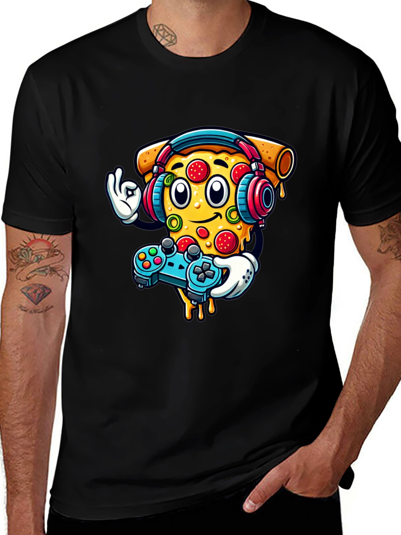 Variant 10 of Pizza Gamer Graphic T-Shirt - Black