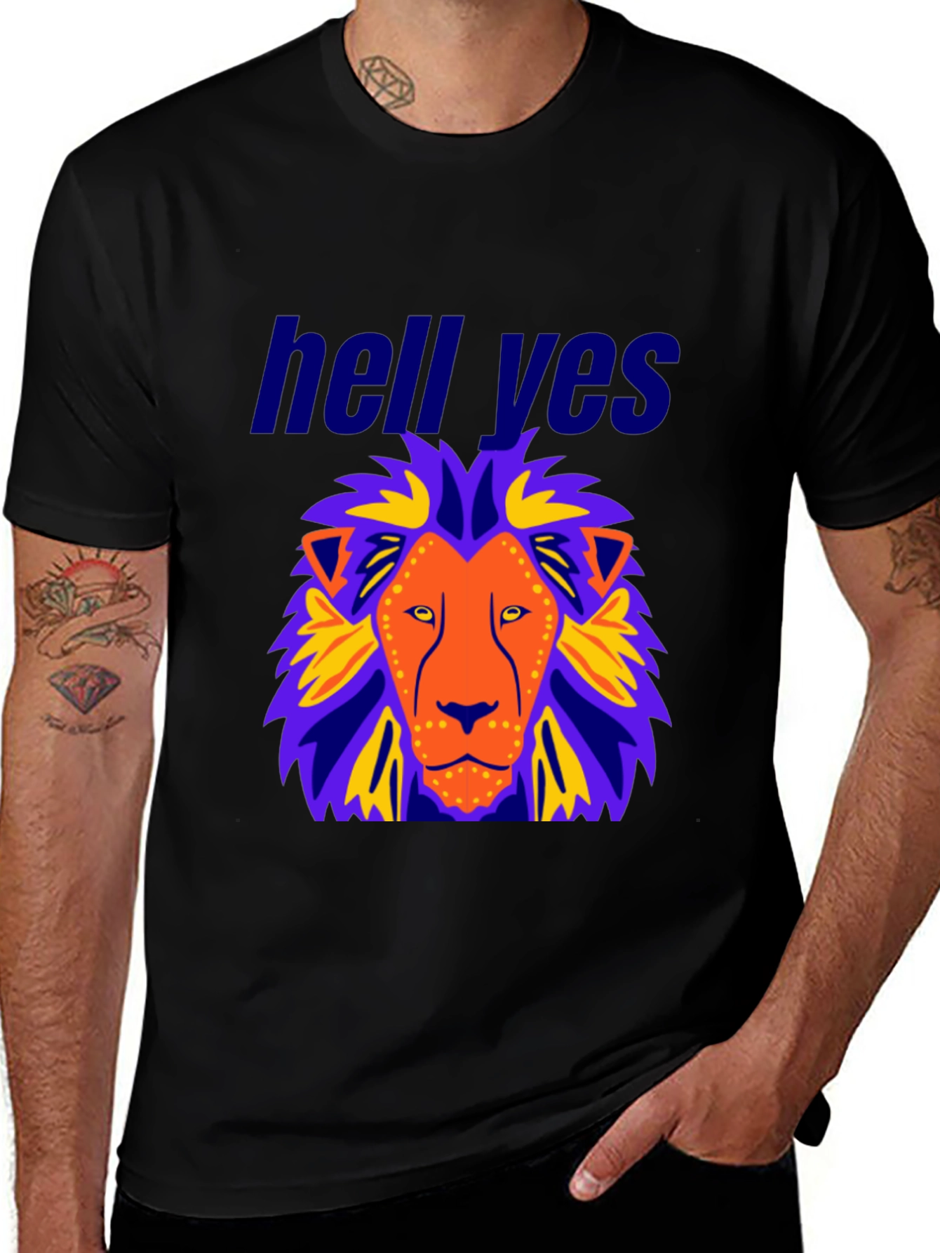 Variant 2 of Lion Graphic Black T-Shirt - Hell Yes Design