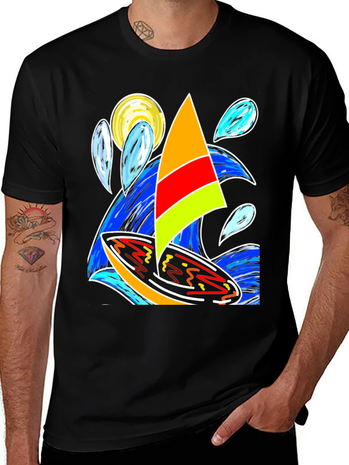 Variant 14 of Abstract Sailboat Graphic T-Shirt - Vivid Design