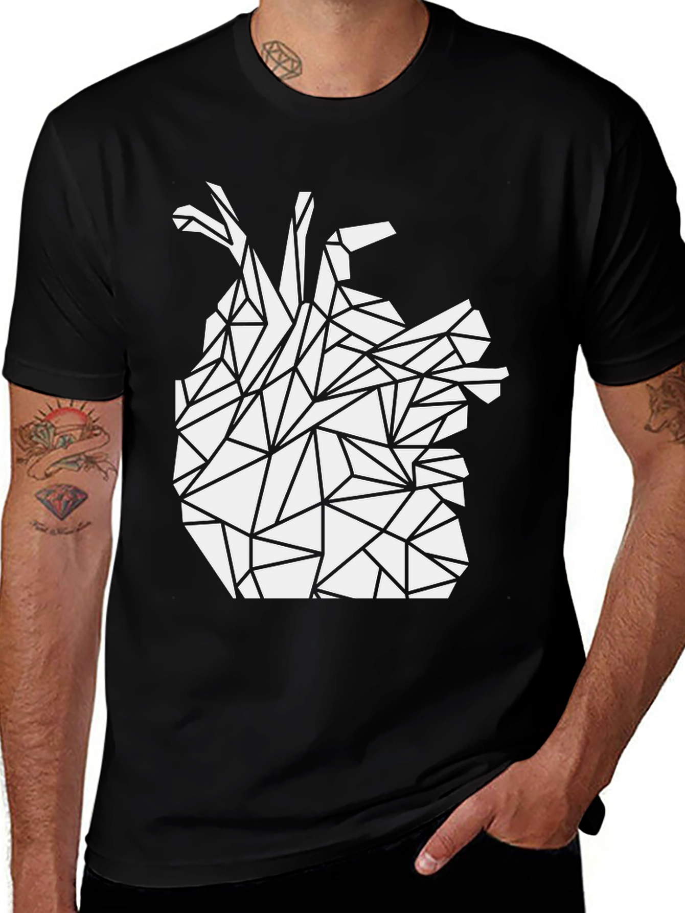 Black Geometric Heart Tee - Modern Graphic T-Shirt main image