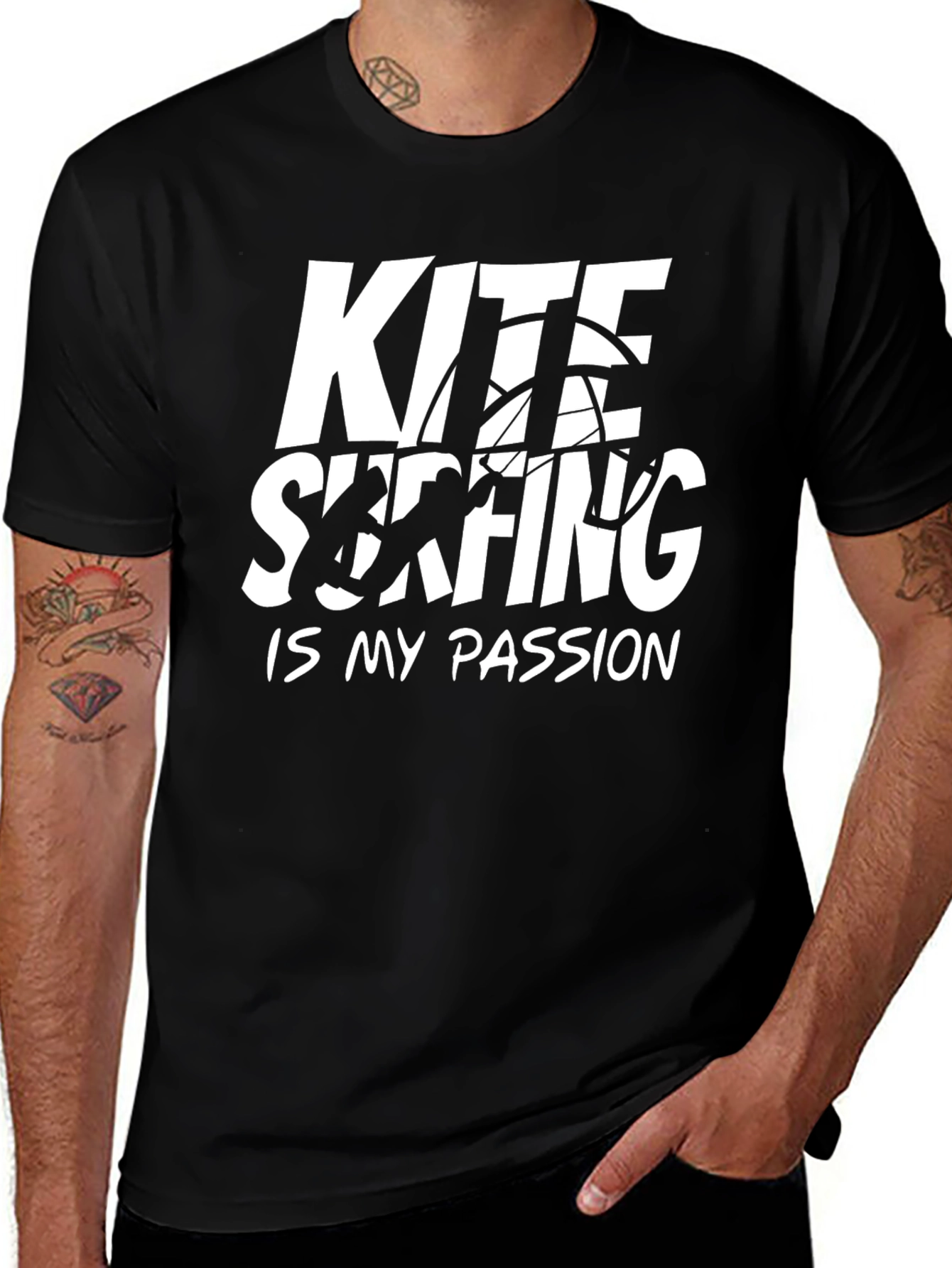 Kite Surfing Passion Tee - Black Cotton T-Shirt