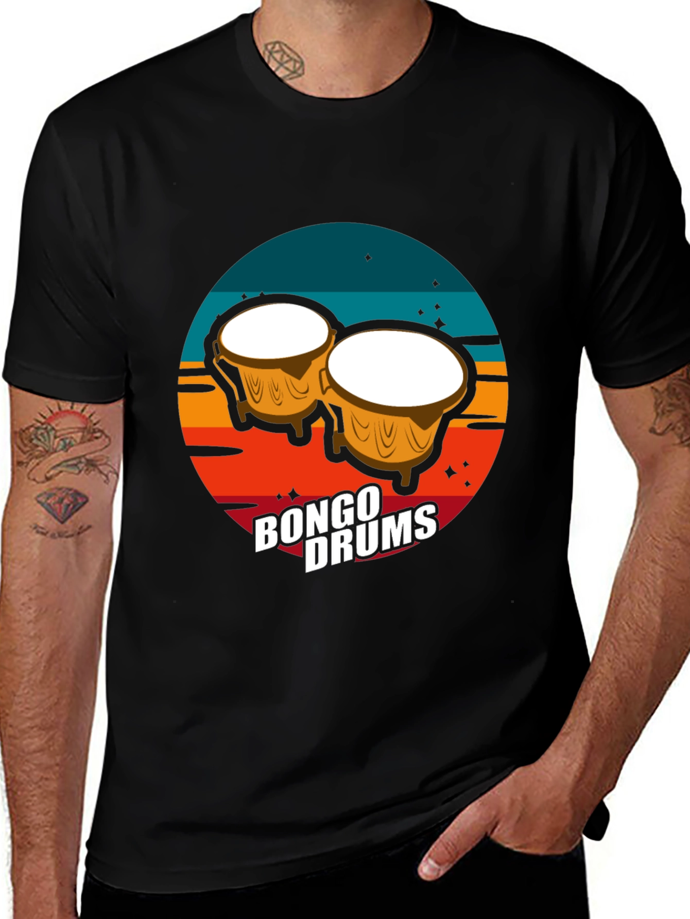 Variant 24 of Bongo Drums Graphic T-Shirt - Retro Style Musician Tee