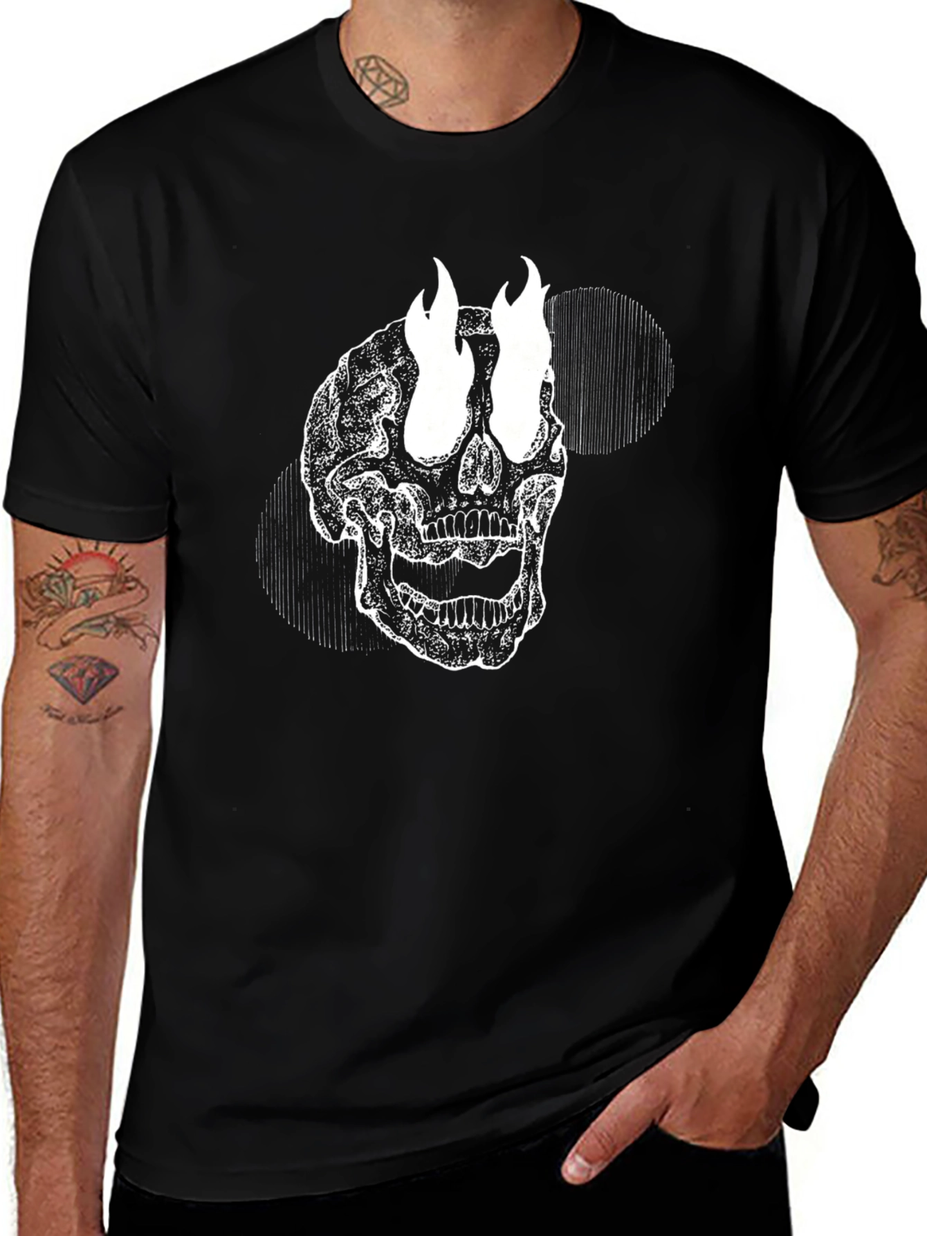 Variant 7 of Skull with Flames Graphic Tee - Black Cotton
