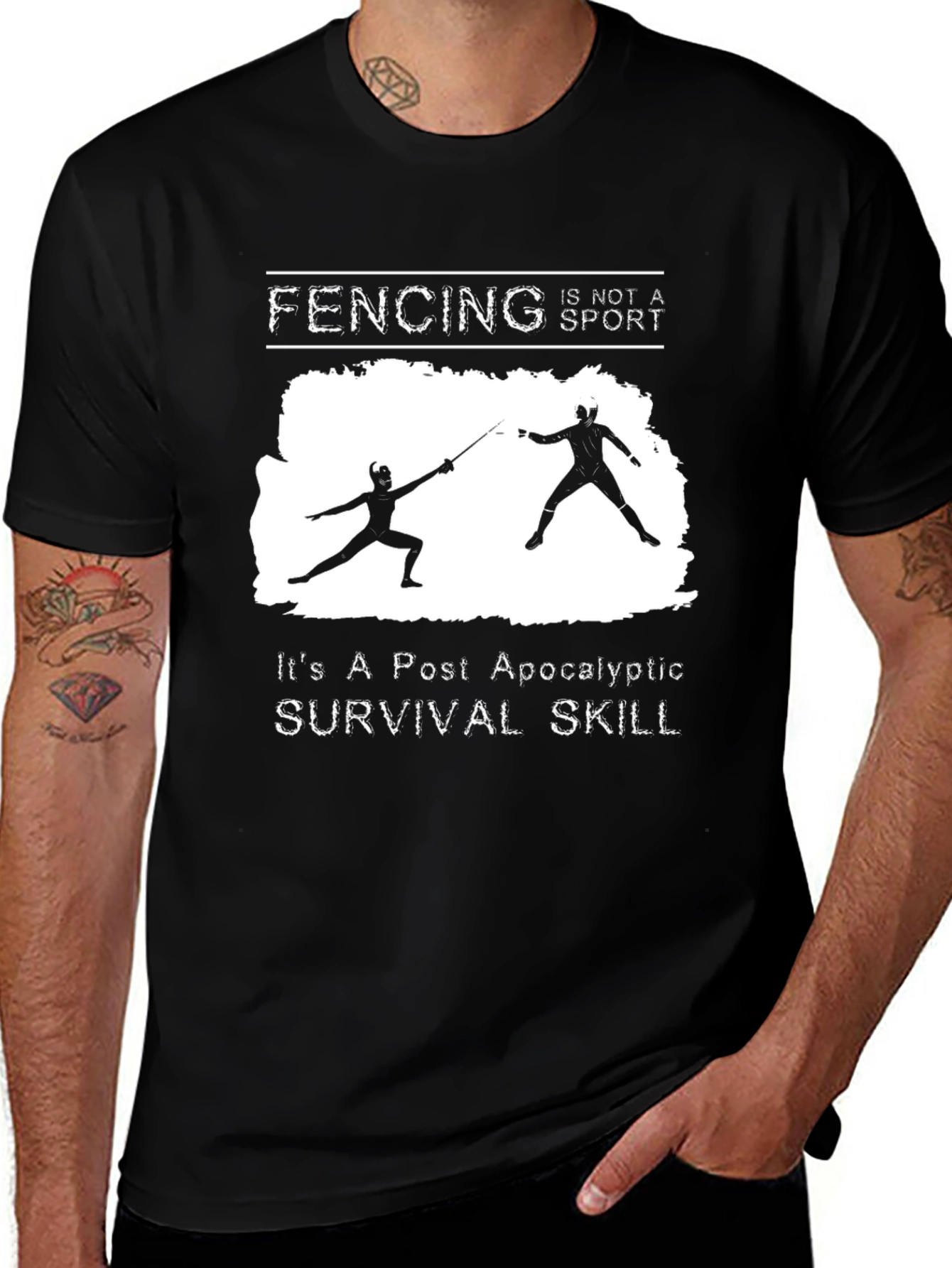 Variant 13 of Fencing Survival Skill Tee - Post Apocalyptic Humor Shirt