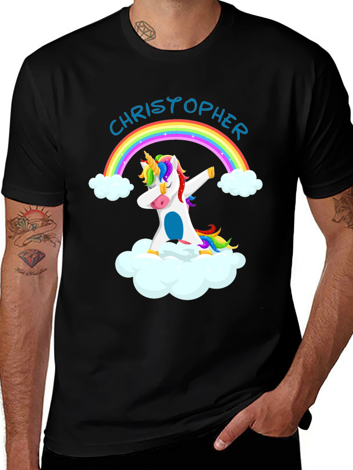 Variant 11 of Personalized Unicorn Rainbow Dabbing Graphic T-Shirt