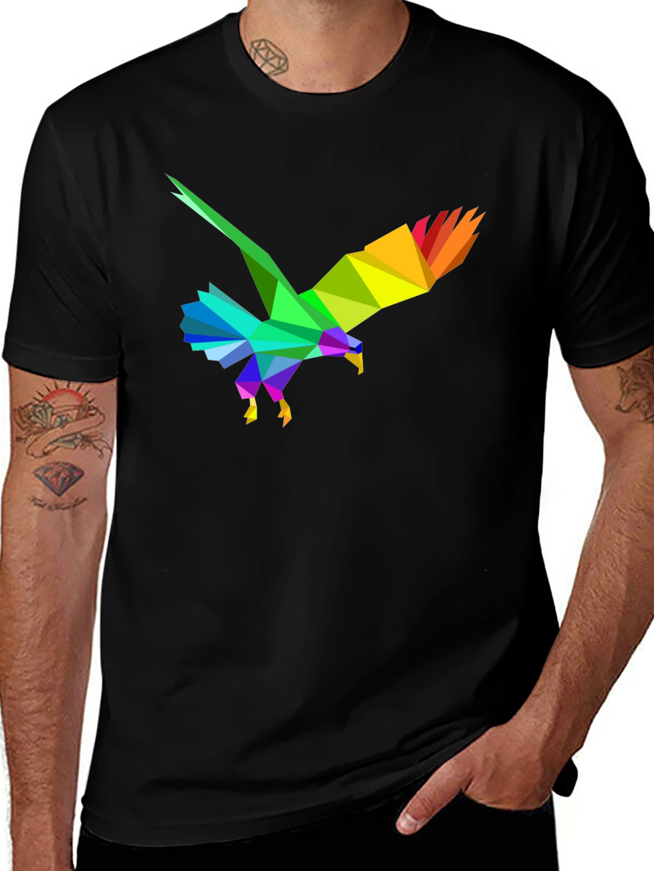 Variant 23 of Geometric Eagle Graphic Tee - Men's Black T-Shirt