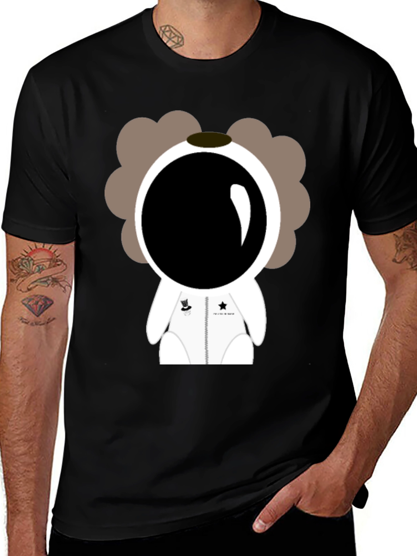Variant 14 of Astronaut Cartoon Graphic Black T-Shirt
