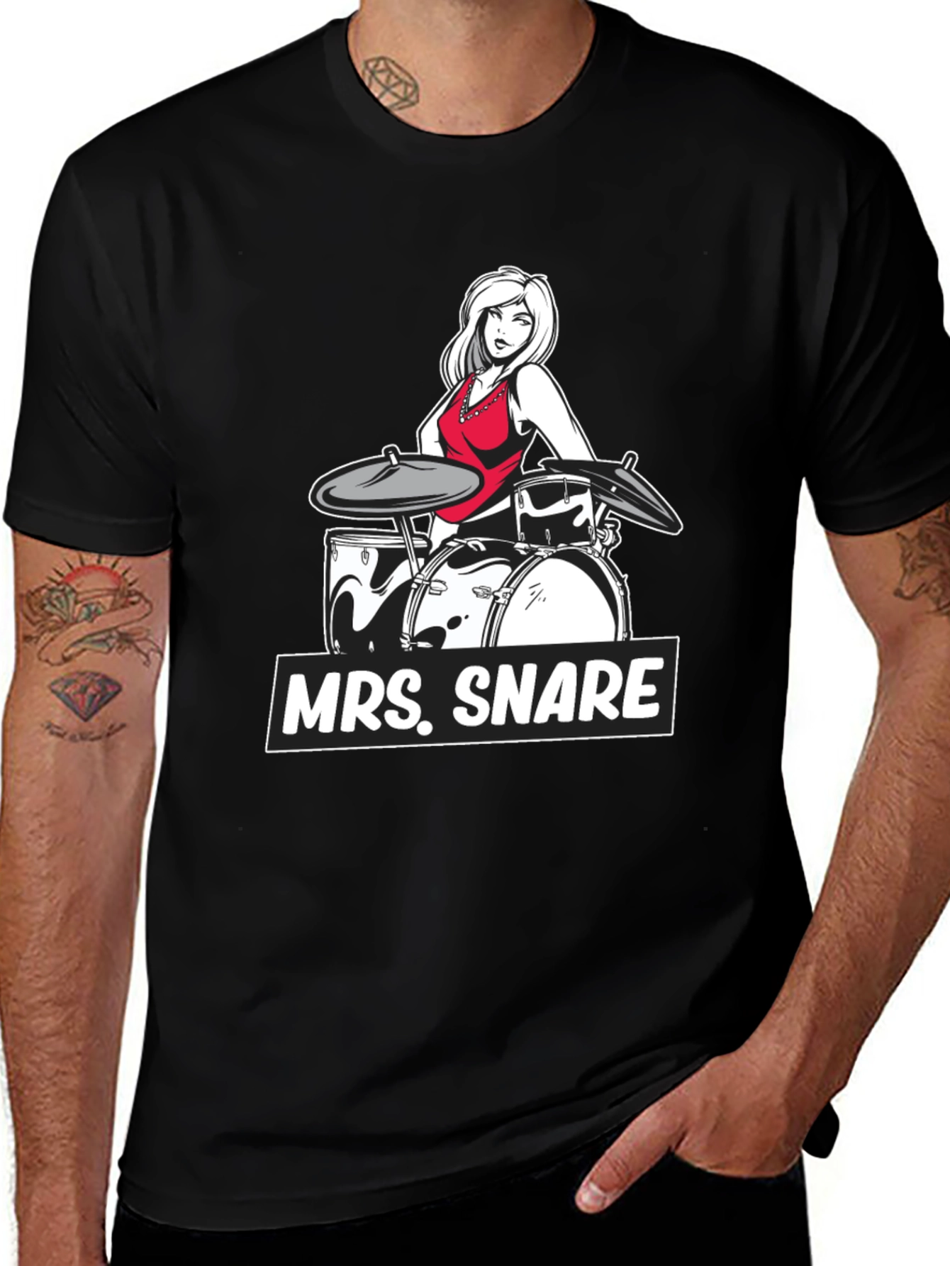 Variant 9 of Mrs. Snare Drummer Graphic Tee - Black Cotton T-Shirt
