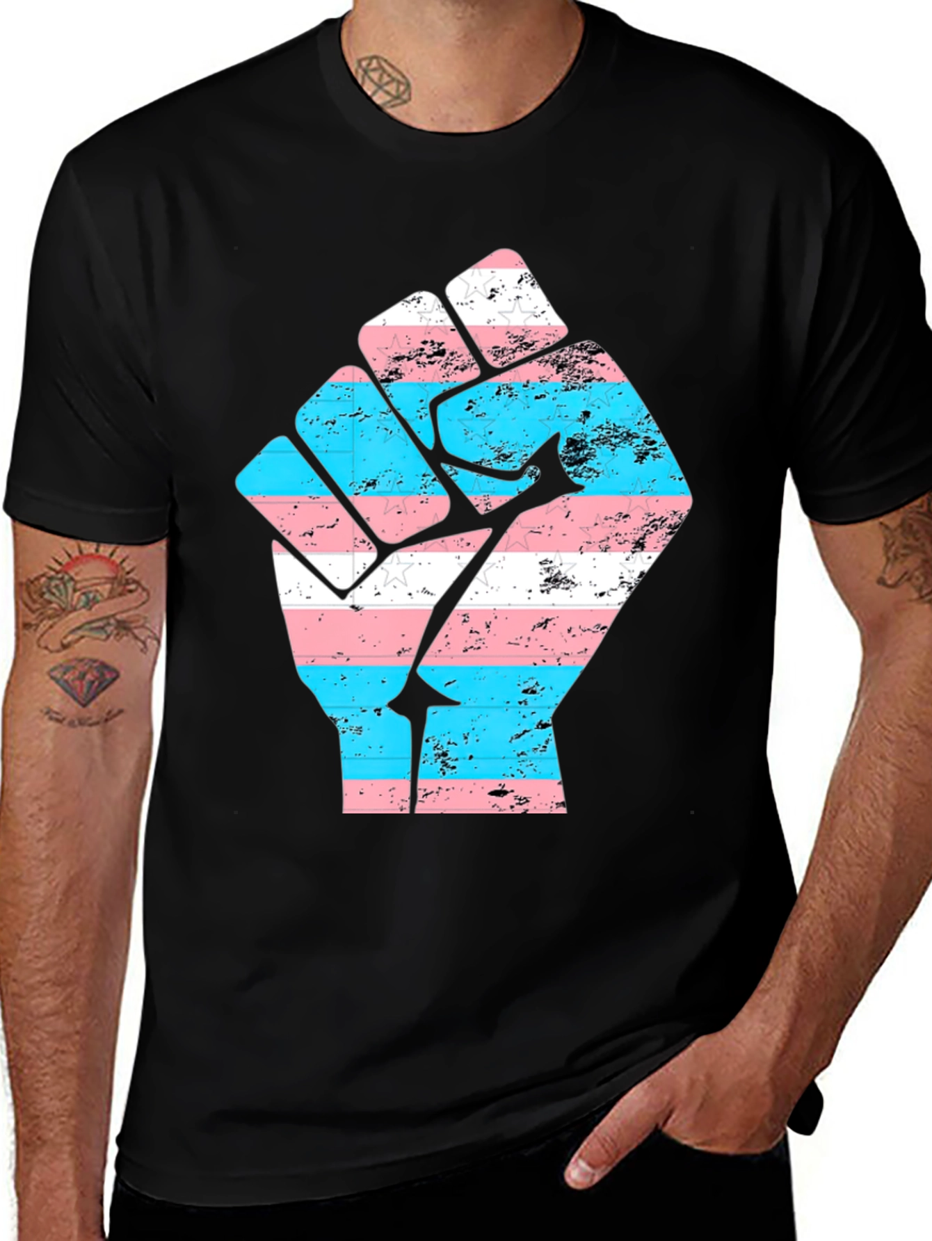 Variant 2 of Transgender Pride Fist Black T-Shirt
