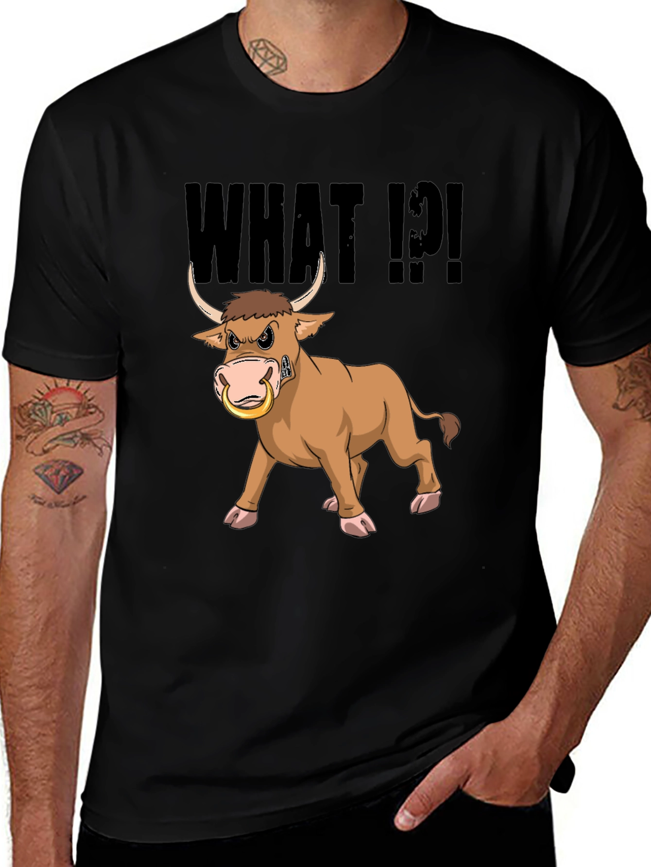 Variant 30 of Angry Bull T-Shirt - What!?! Funny Cartoon Tee