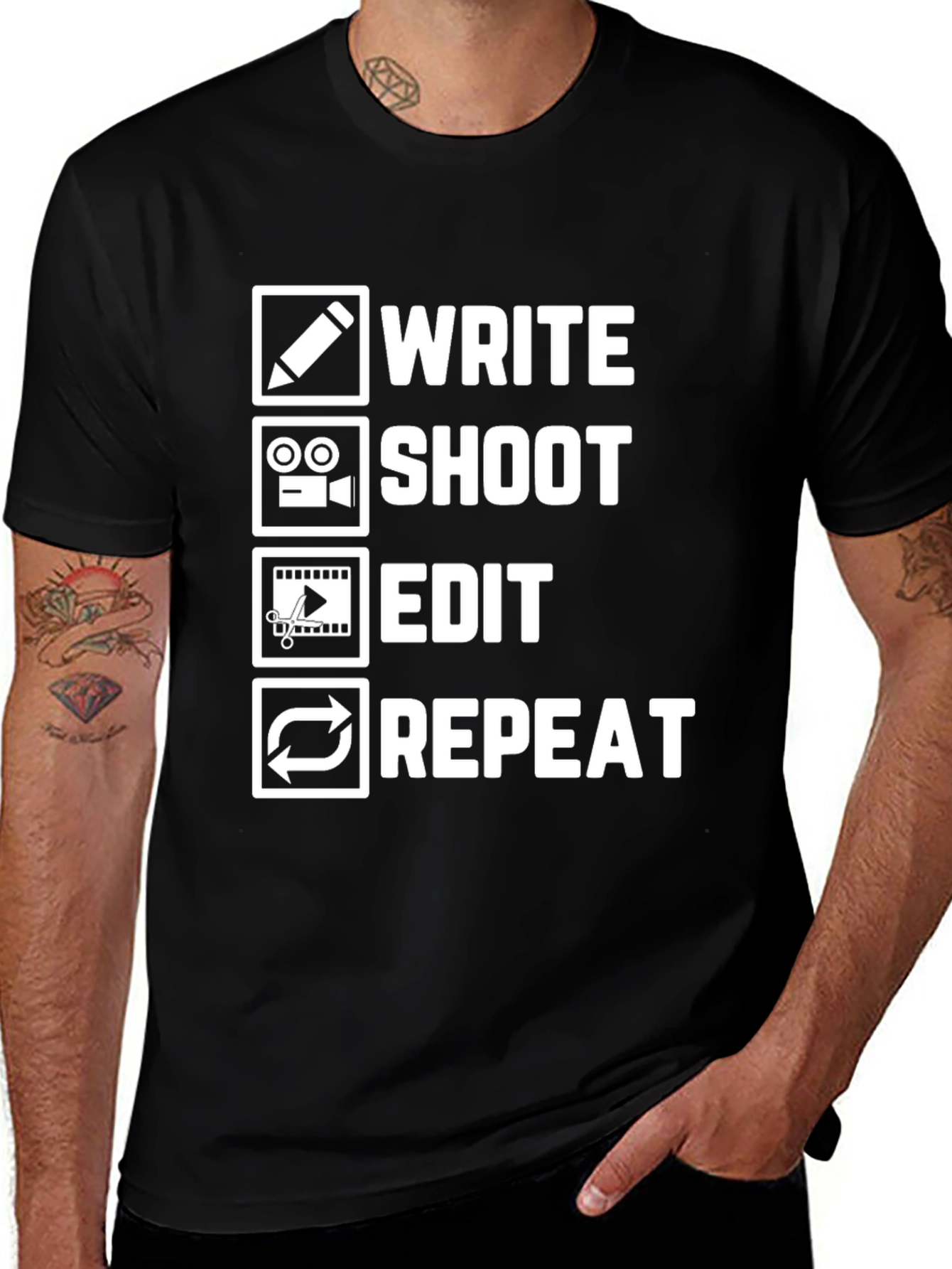 Variant 14 of Write Shoot Edit Repeat Filmmaker T-Shirt