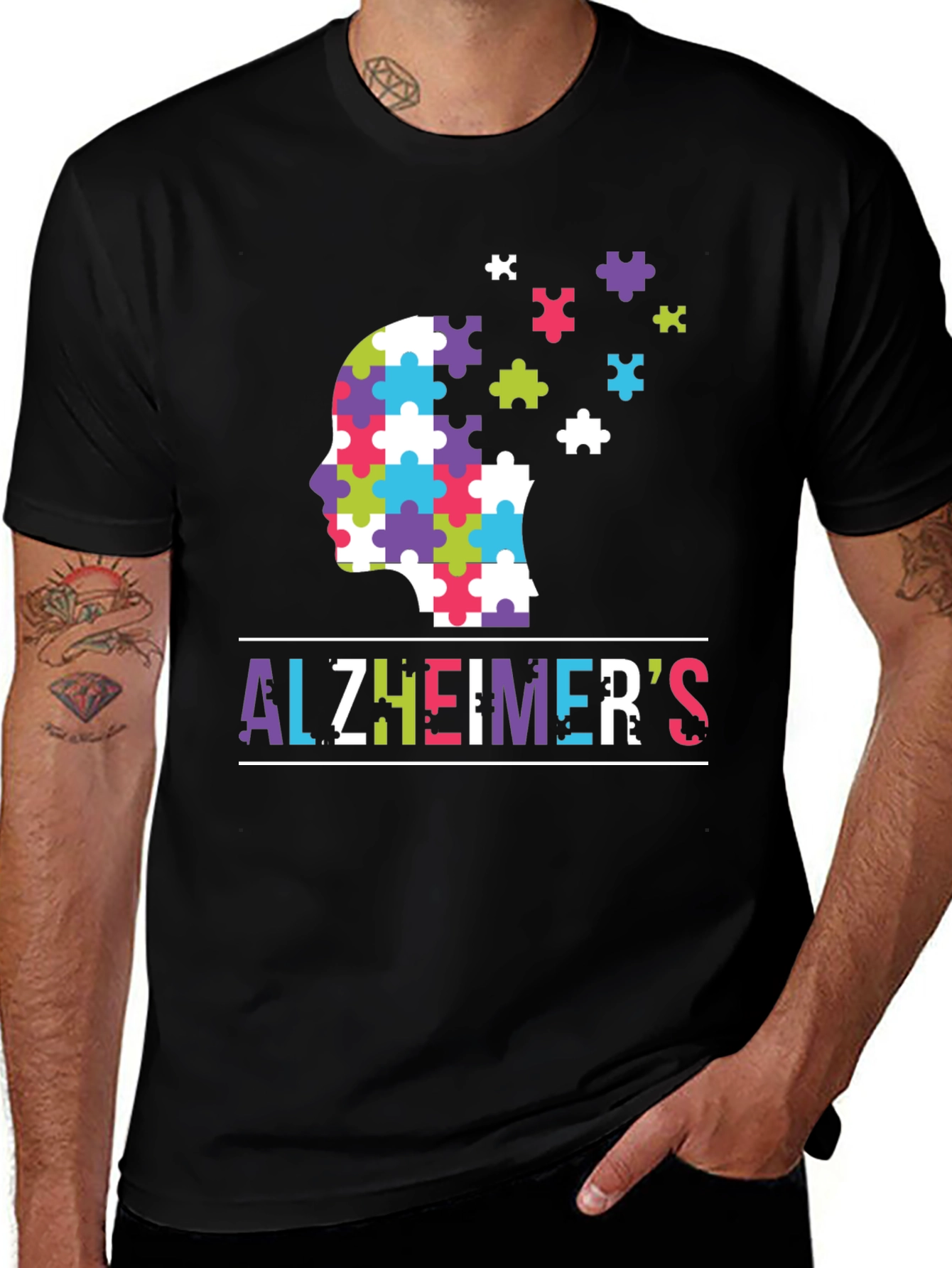 Alzheimer's Awareness Puzzle Piece Brain T-Shirt